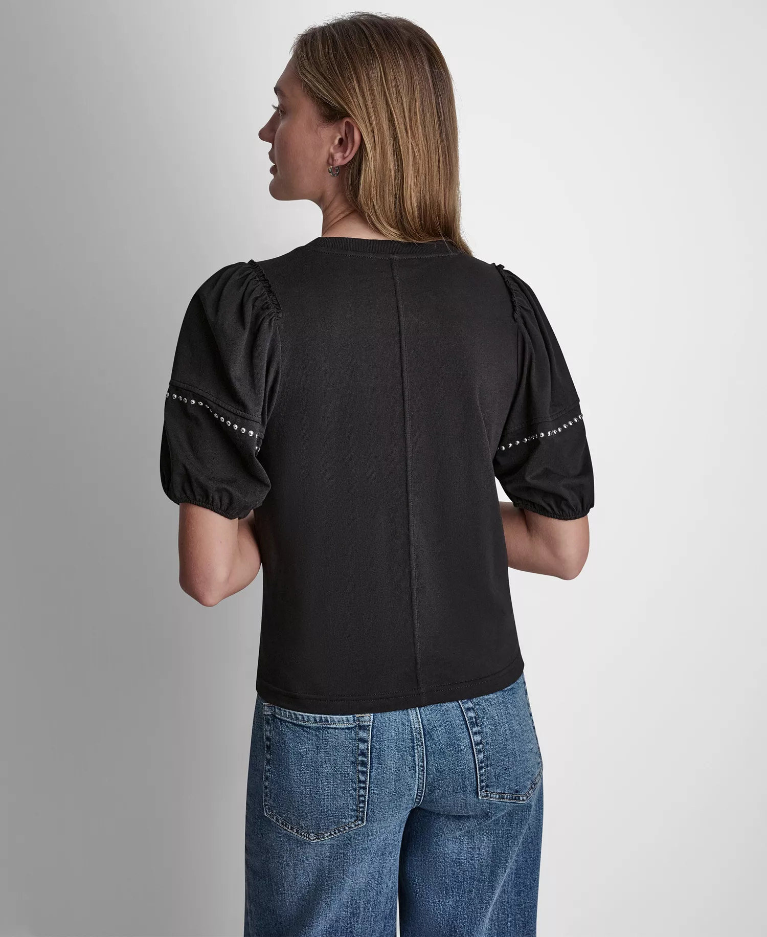 Women's Dome Studs Mini Sleeve T-Shirt - Black/shiny Silver - L