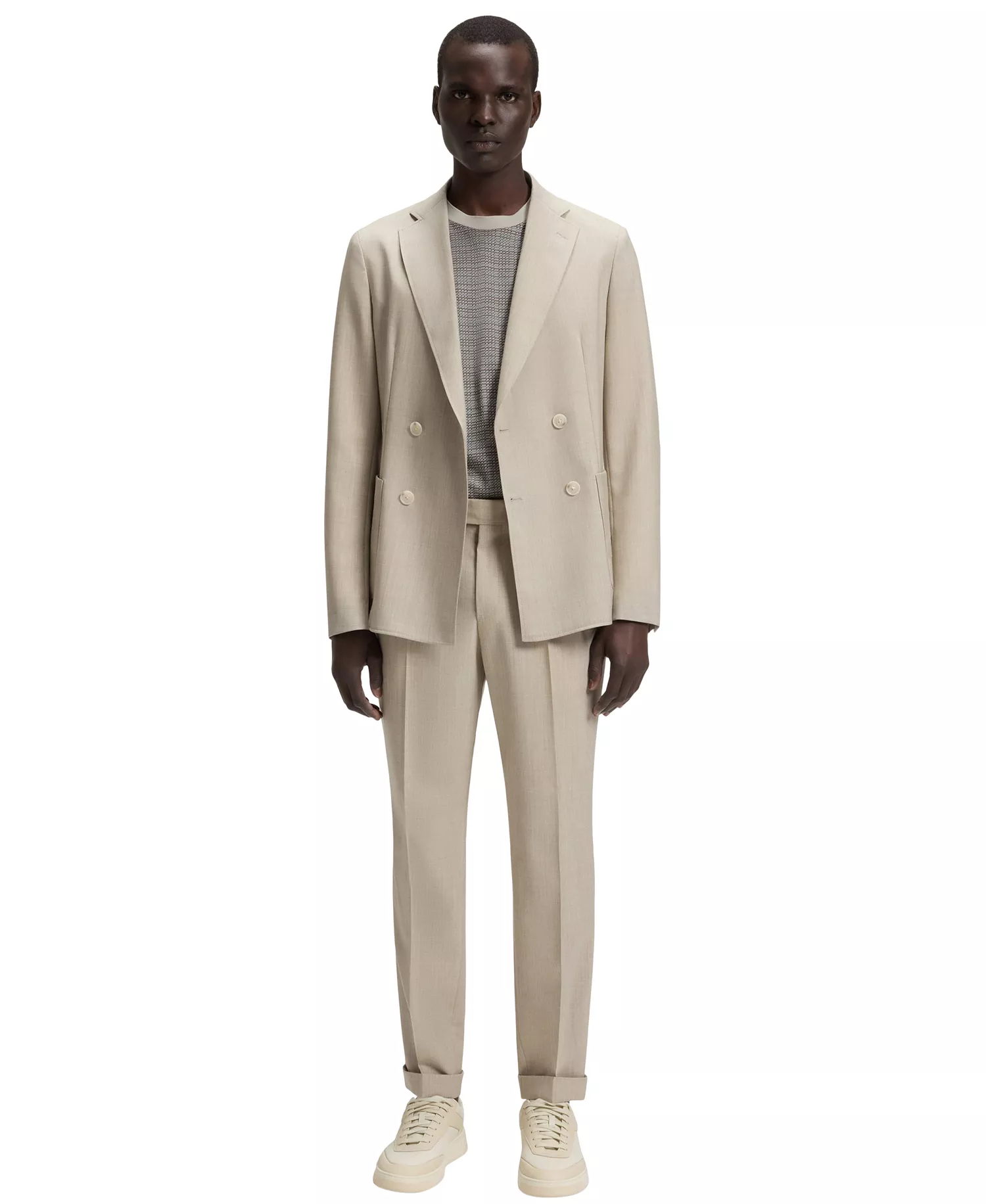 Men's Grid Pattern Mercerized-Cotton T-Shirt - Open White - L