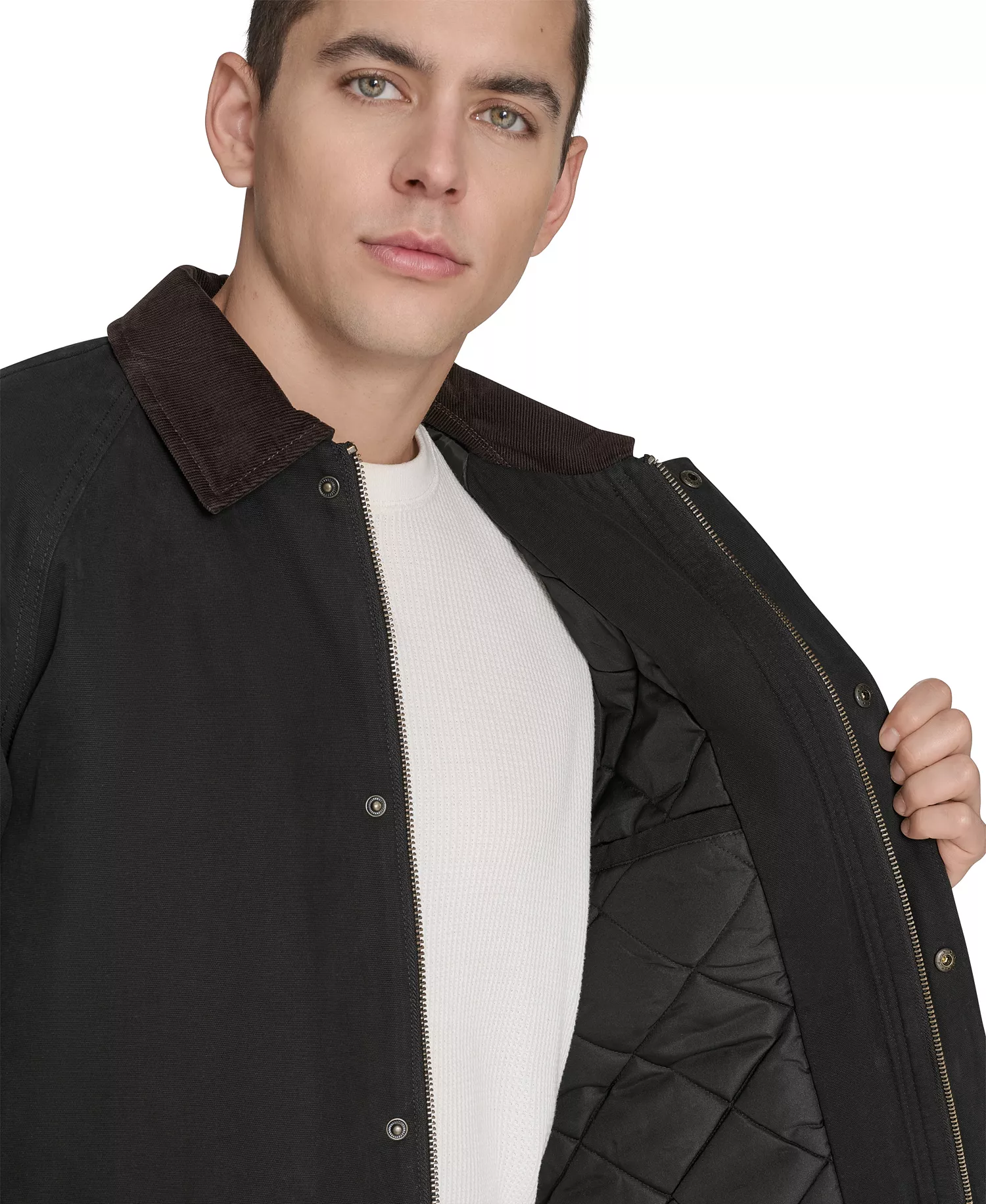 Men's Cotton Canvas with Corduroy Collar Barn Jacket  - Black - S