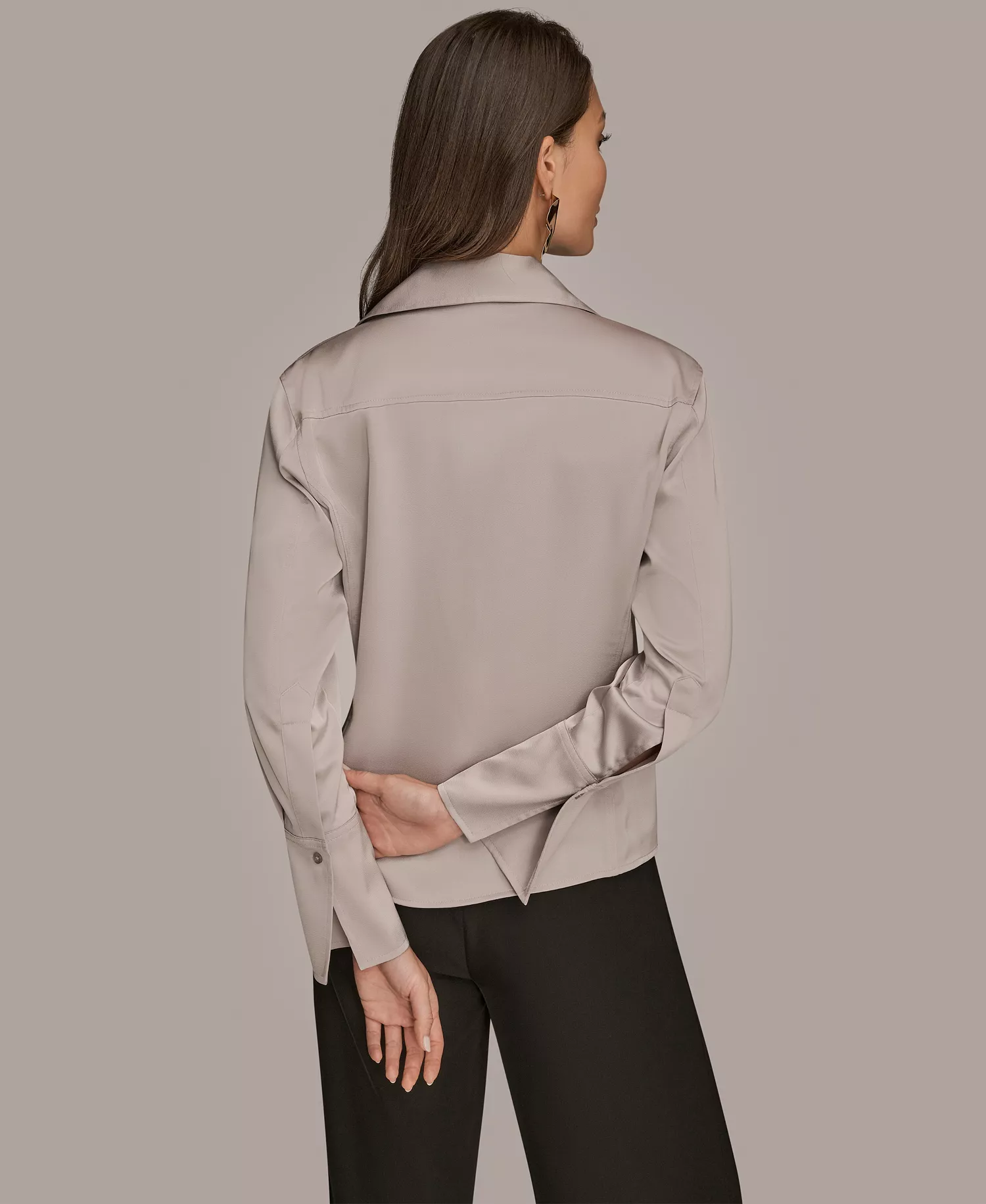 Petite Long-Sleeve Pointy Hem Blouse - Vapor - P/L