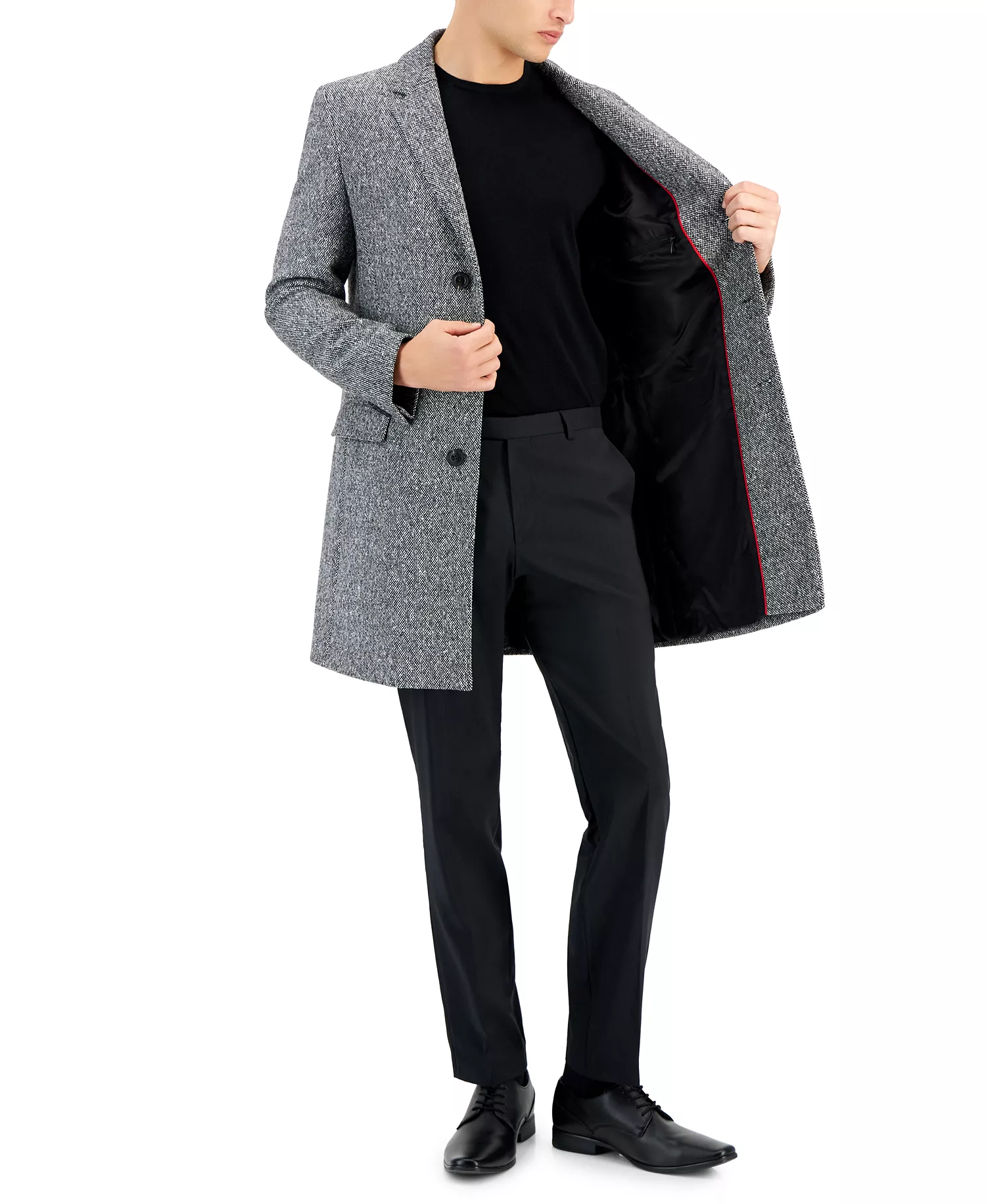 Men's Slim-Fit Migor Charcoal Overcoat - Charcoal - 40R
