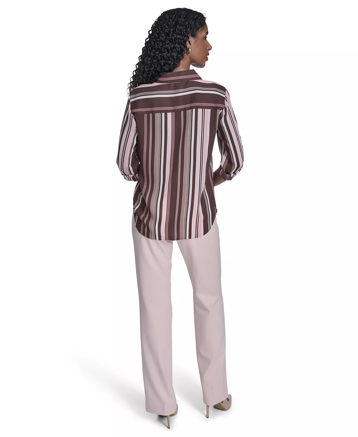 Women's Slim-Fit Striped Button Up Top - Chicory Multi - L