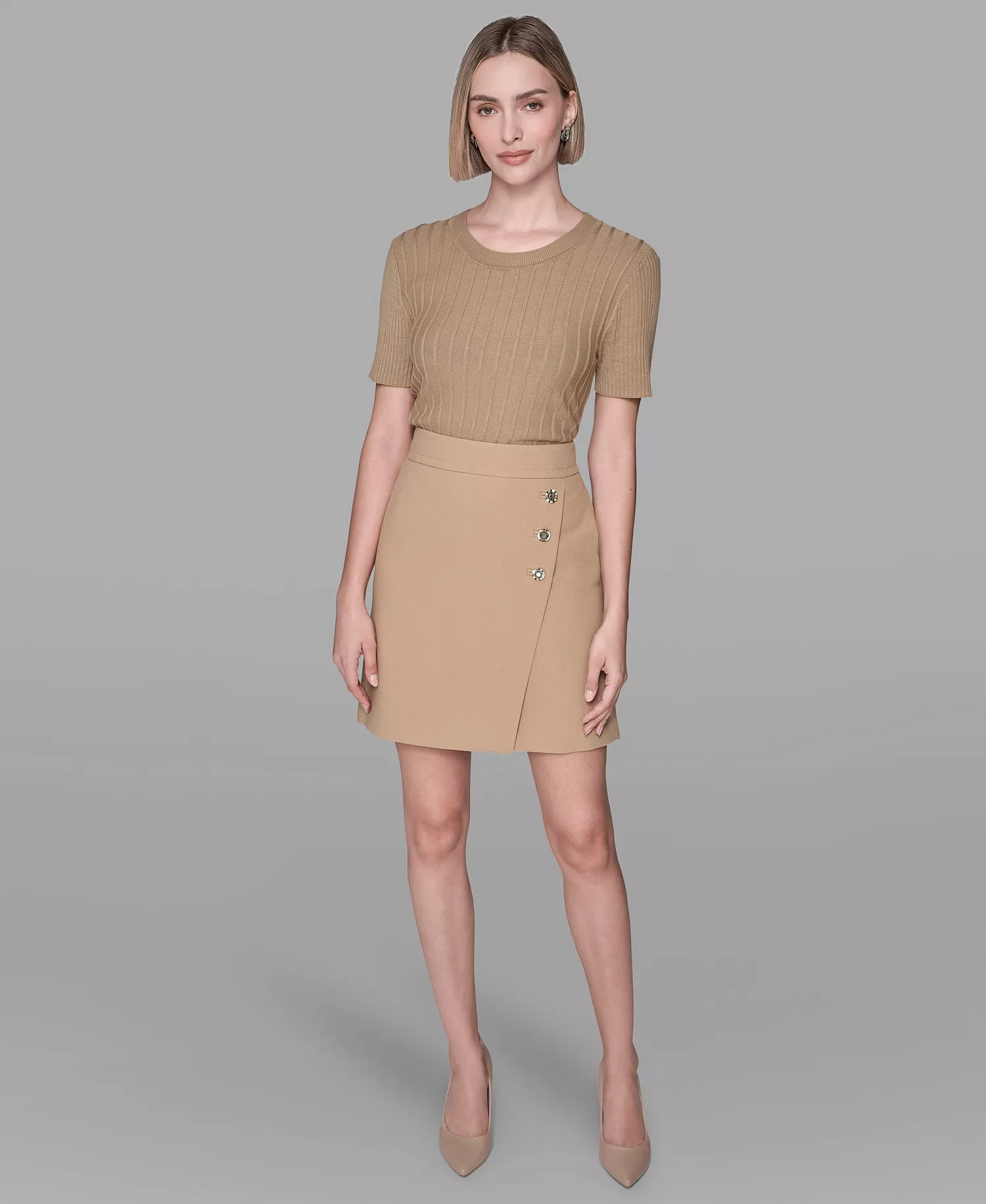 Women's Back Invisible Zipper Button Detail Mini Skirt - Cartouche - 12