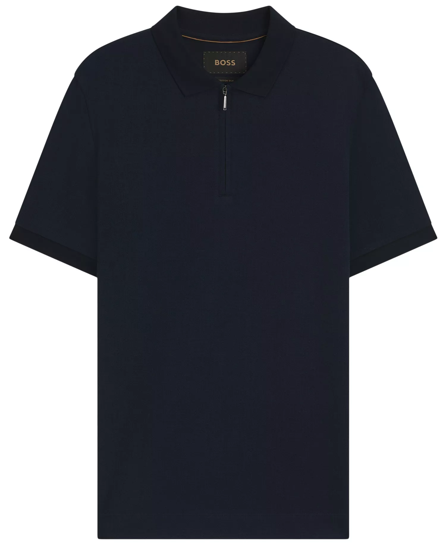 Men's Cotton-Silk Jacquard Zip-Neck Polo Shirt - Dark Blue - M
