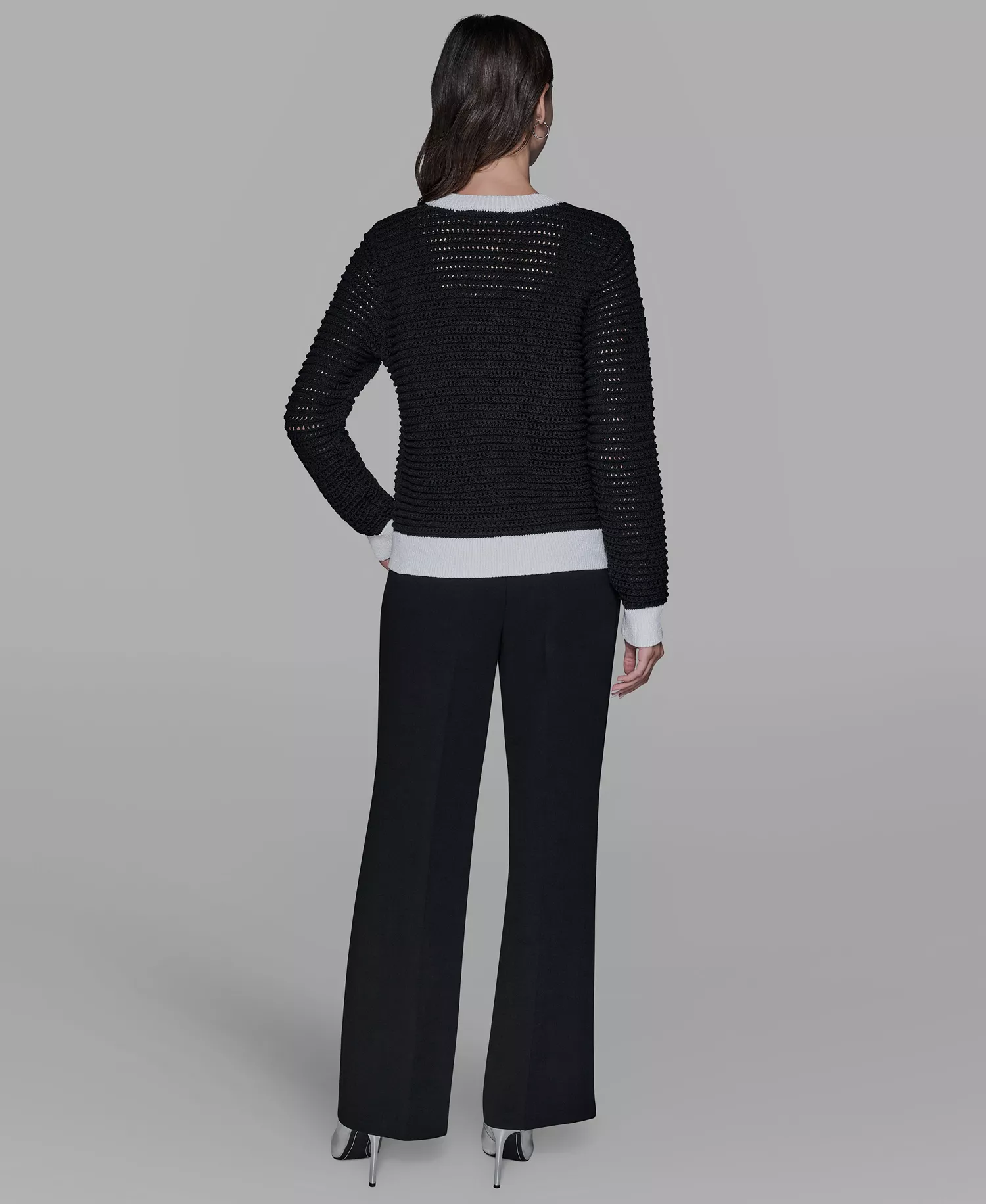 Women's Button-Front Cardigan - Black/soft White - L
