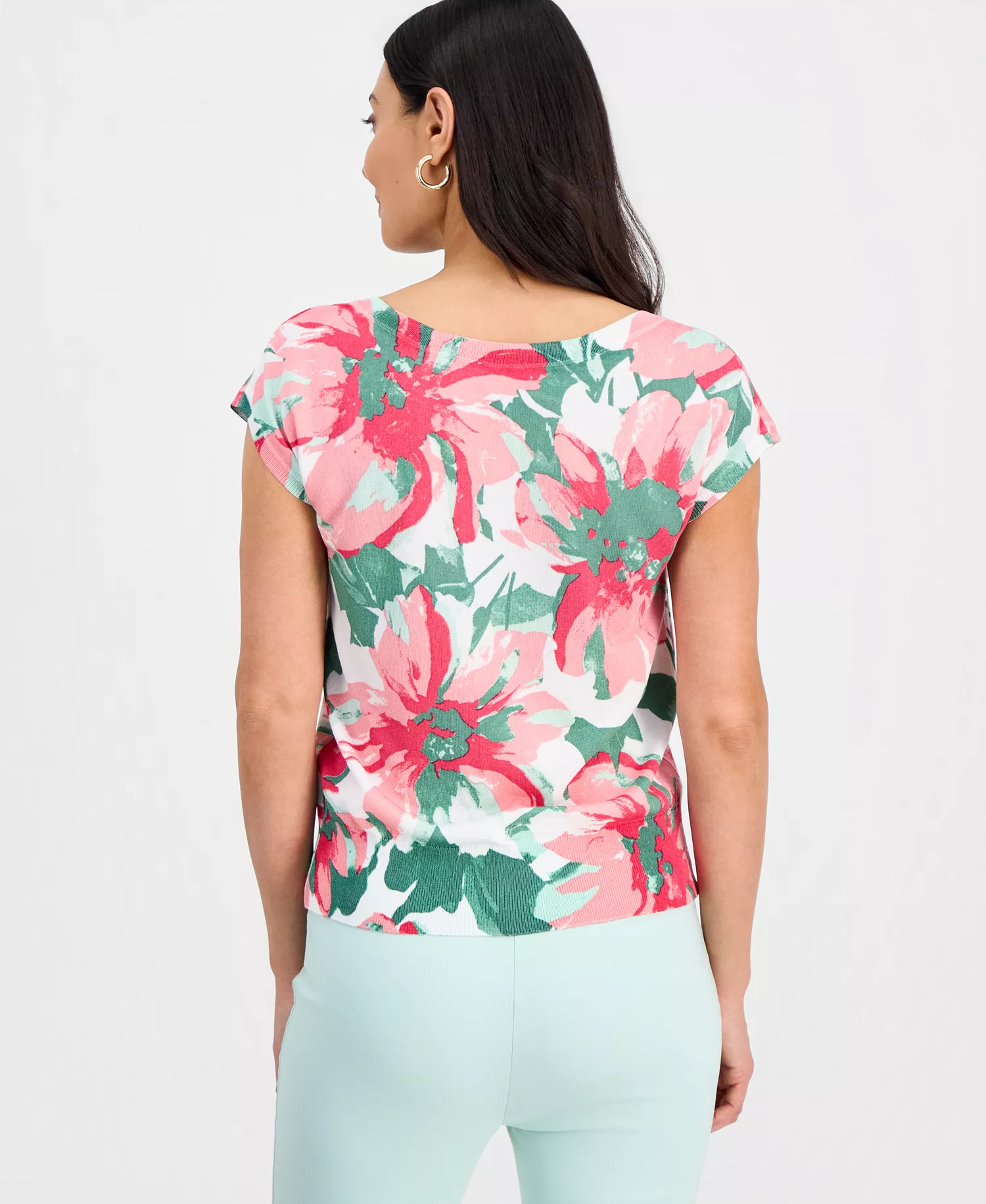 Petite Printed Dolman-Sleeve Sweater, Macy's Exclusive - Ria Bouquet - P/L