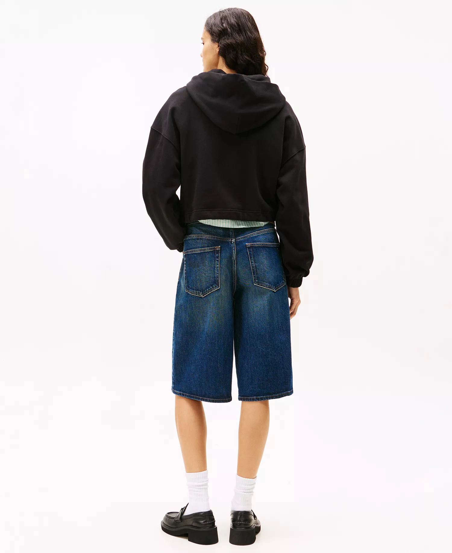 Women's Crop Linear Bling Hoodie - Black - L