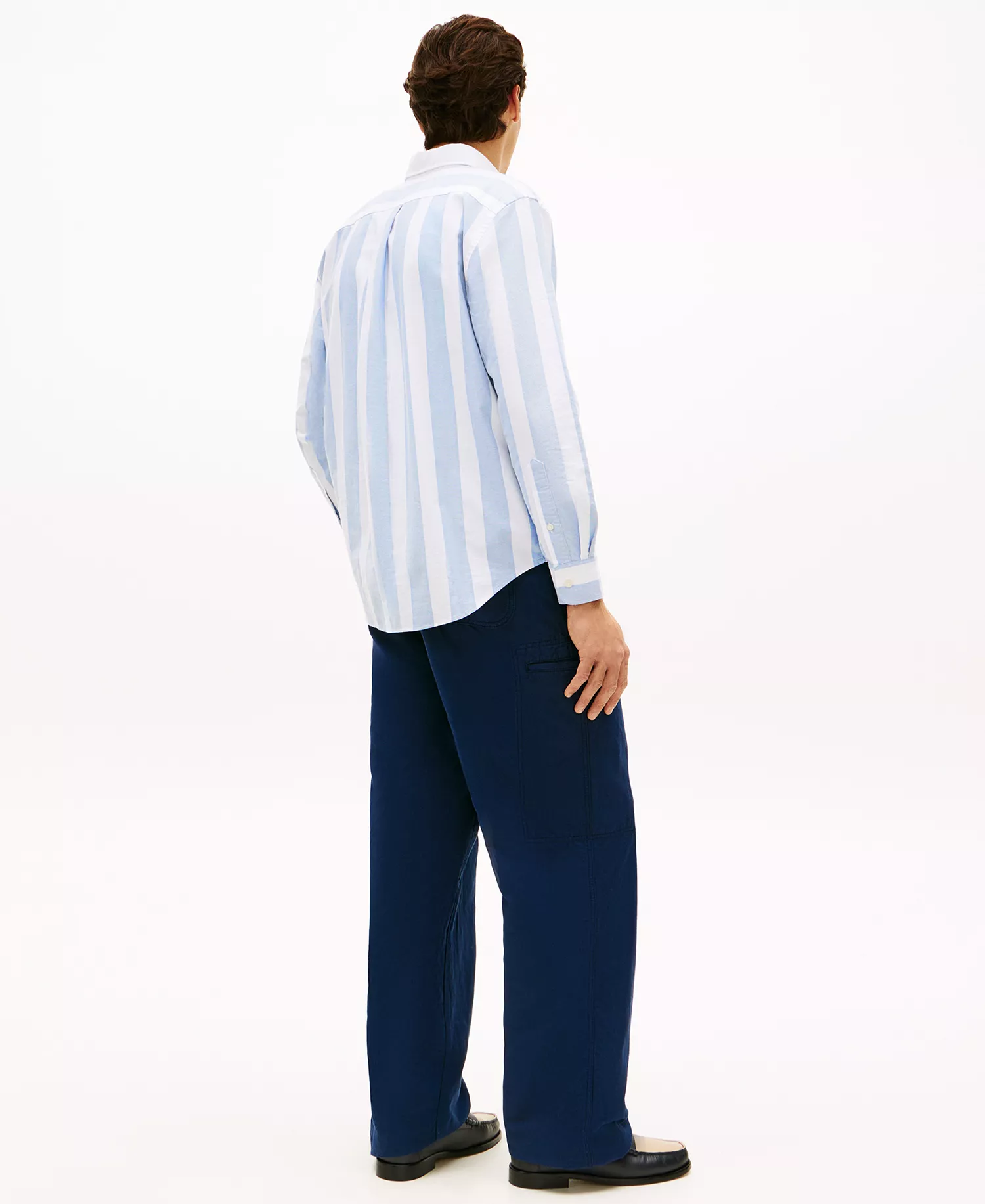 Men's Preppy Striped Long-Sleeve Oxford Shirt - Shirt Blue / Stripe - L