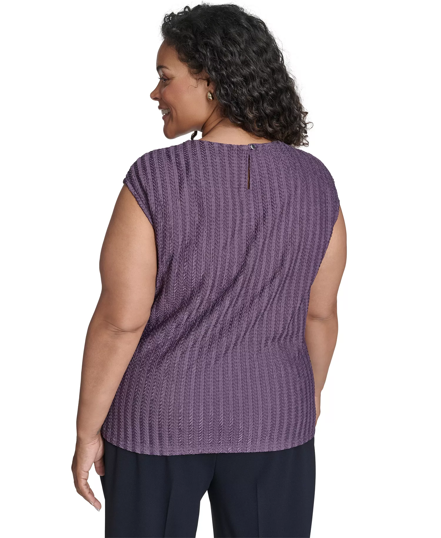 Women's Plus Size Cap Sleeve Textured Knit Top - Winter Plum - 1X