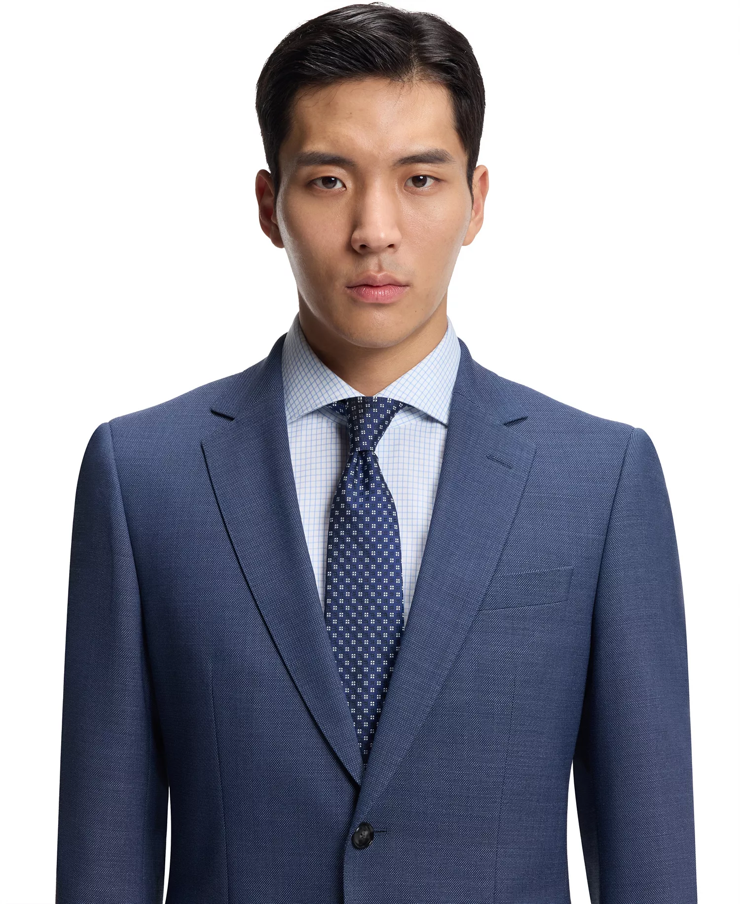 Men's Micro-Patterned Stretch Cloth Two-Piece Slim-Fit Suit - Open Blue - 38R