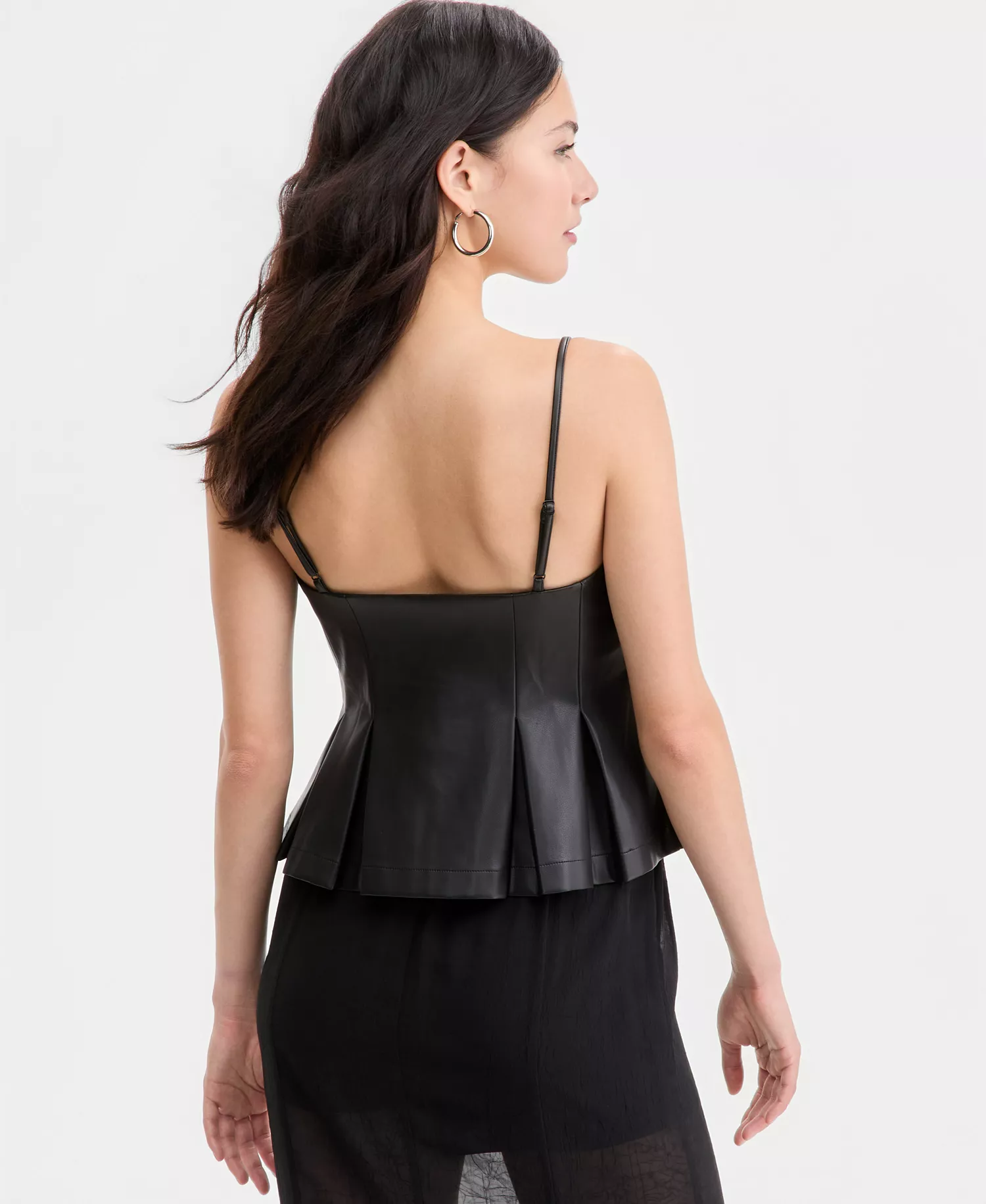 Women's Faux-Leather Peplum Top, Macy's Exclusive - Deep Black - L
