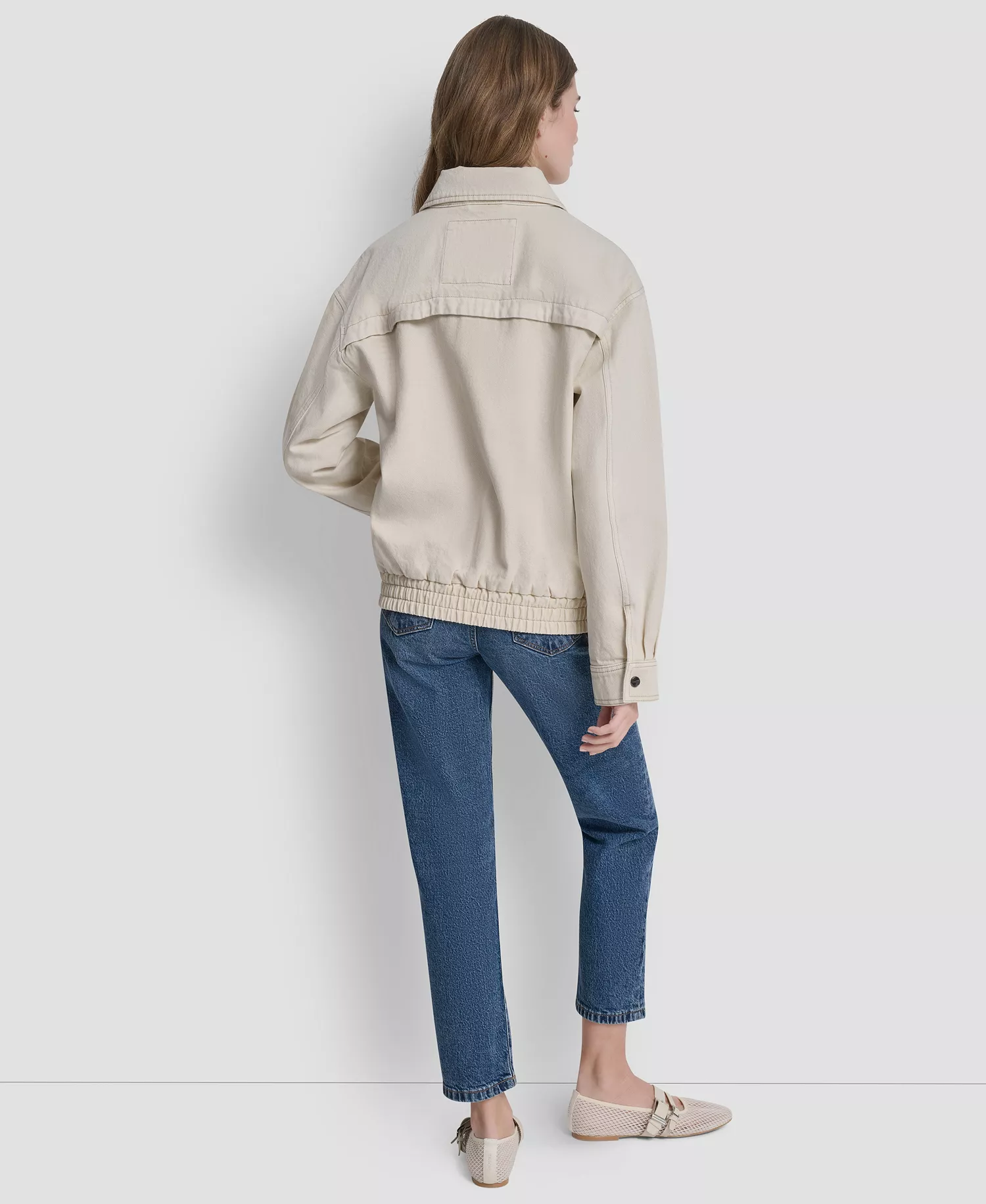 Women's Denim Bomber Coat - Parchment - L