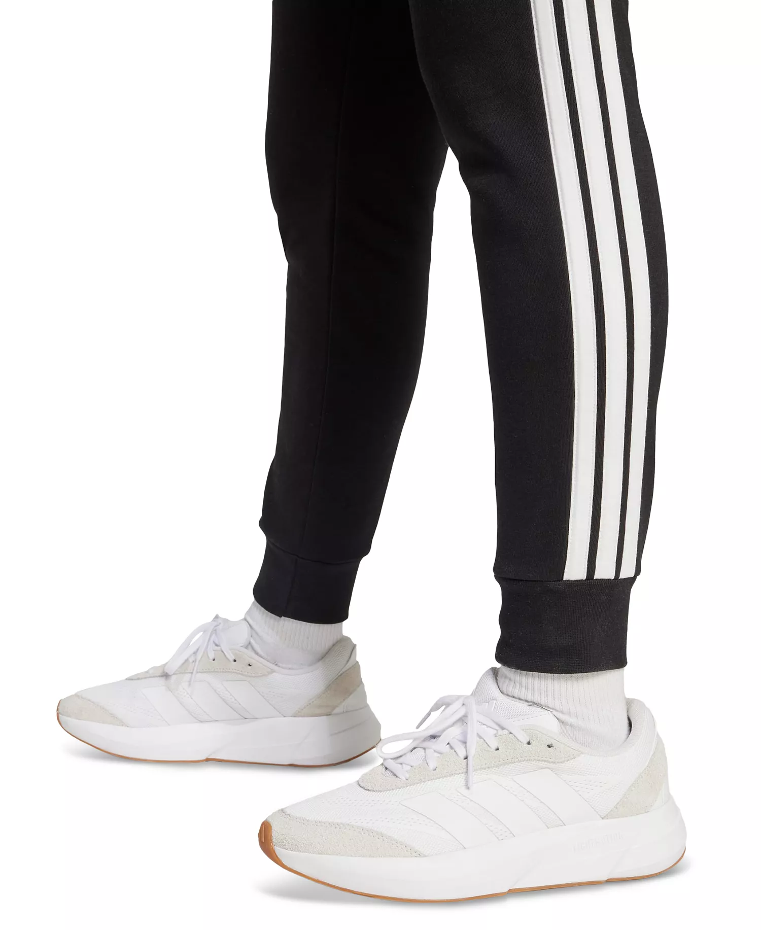 Women's Essentials Three Stripes Fleece Slim Pants - Black/white - 2XL