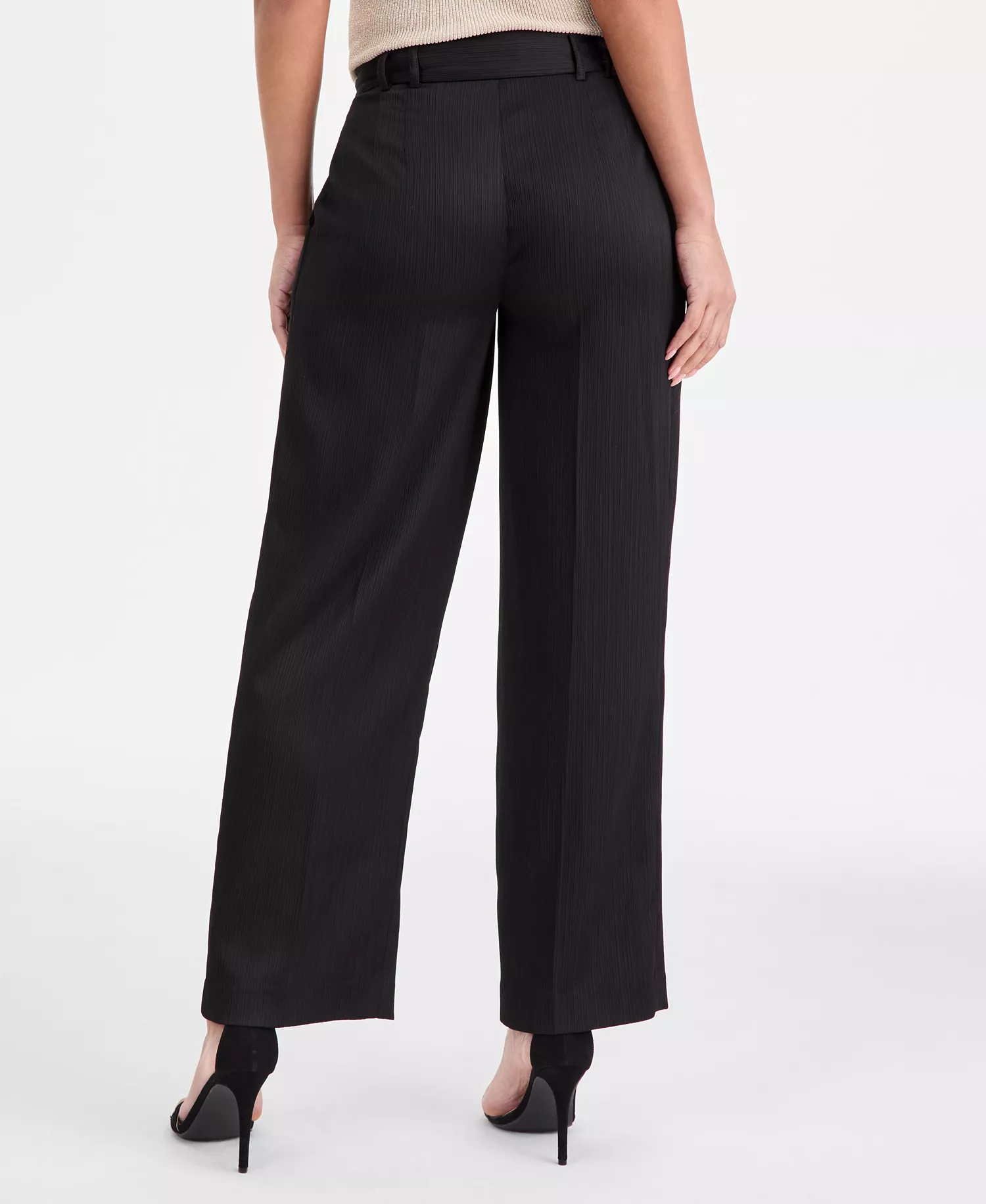 Petite Crinkle-Pleat Wide-Leg Pants - Black - 10P