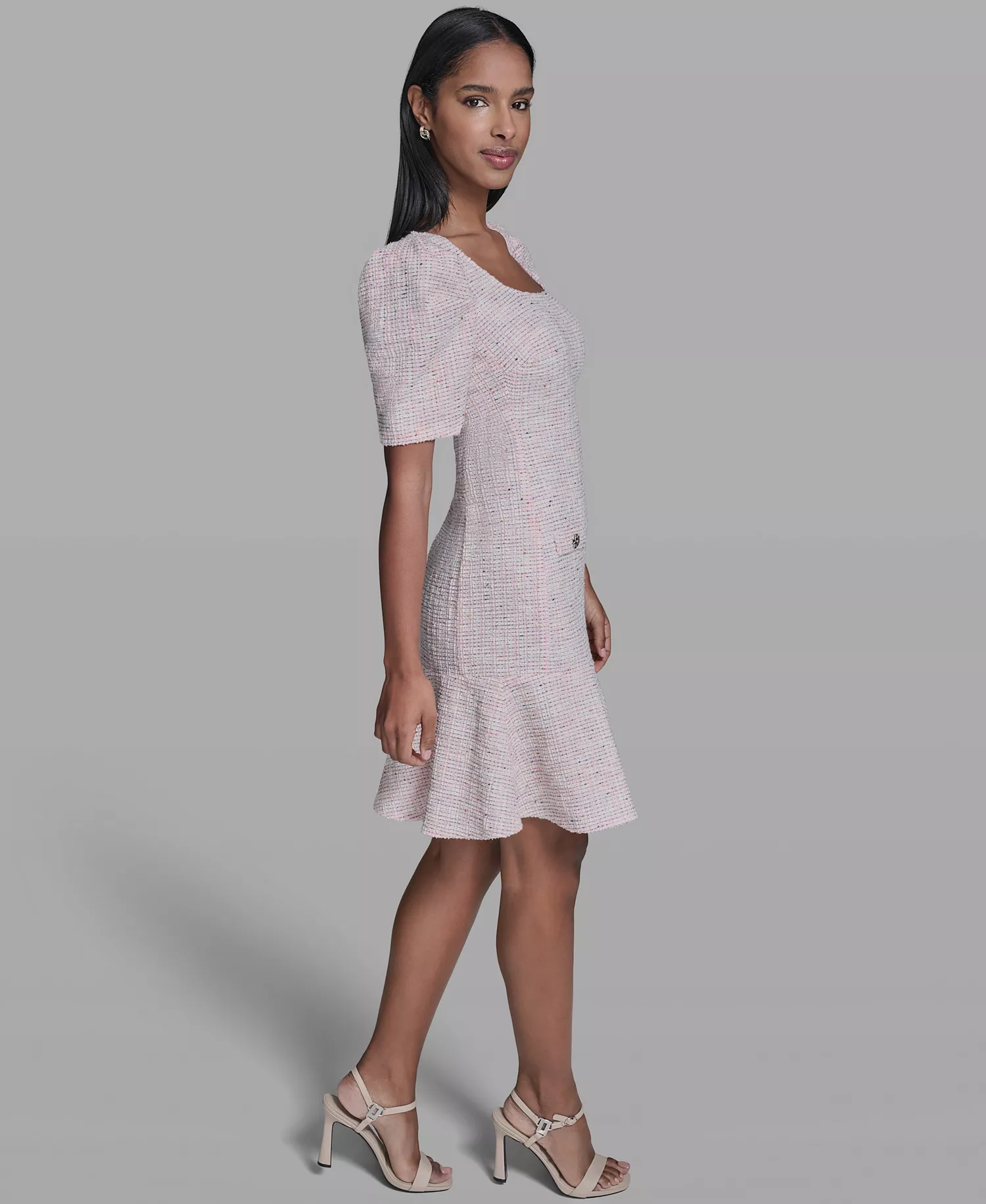 Women's Flounce Hem Square Neck Dress - Pink Multi - 0