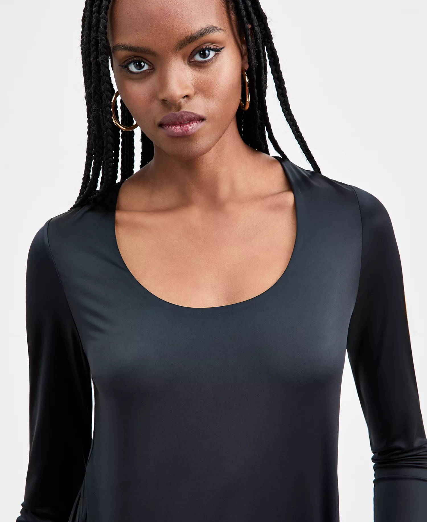 Women's Shine Scoop-Neck Top, Macy's Exclusive - Deep Black - L