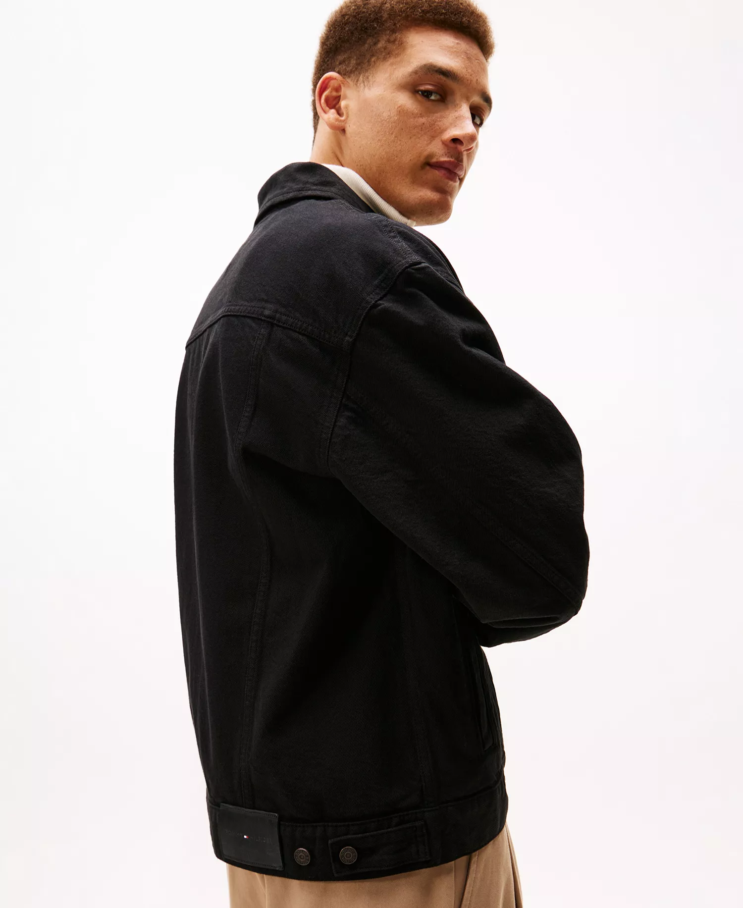 Men's Relaxed Fit Trucker Jacket - Black - L