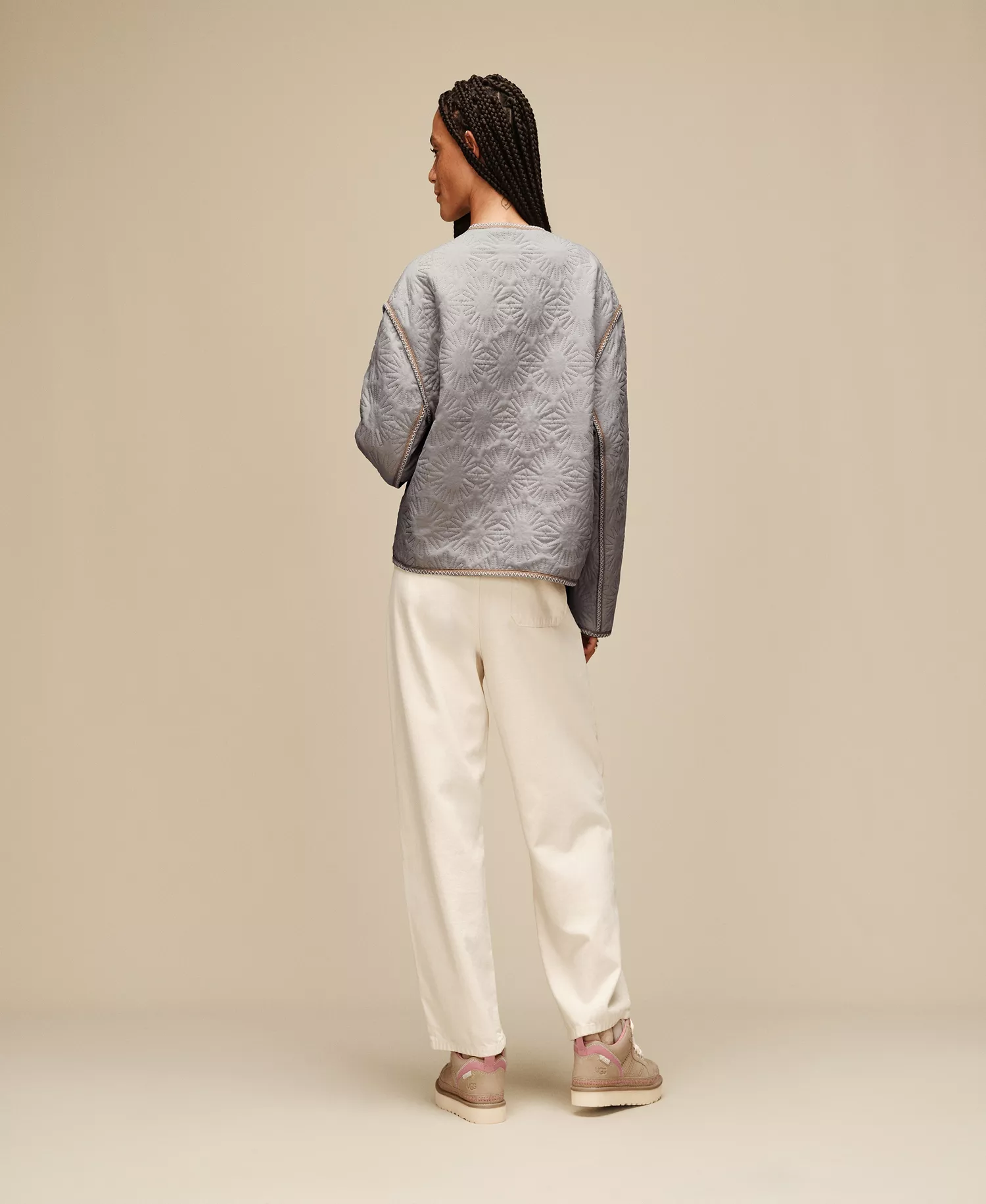 UGG Women's Regular Fit Button Closure Sun Quilted Jacket - Light Gray - L