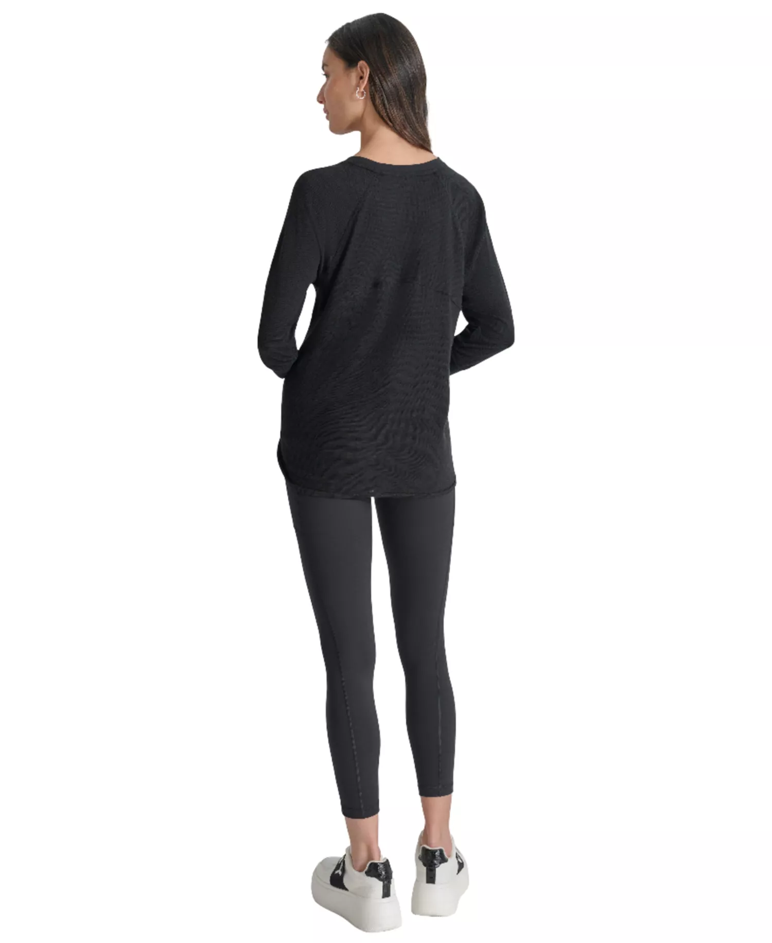 Women's Mini Slub Waffle Three-Quarter-Sleeve T-Shirt - Black - L