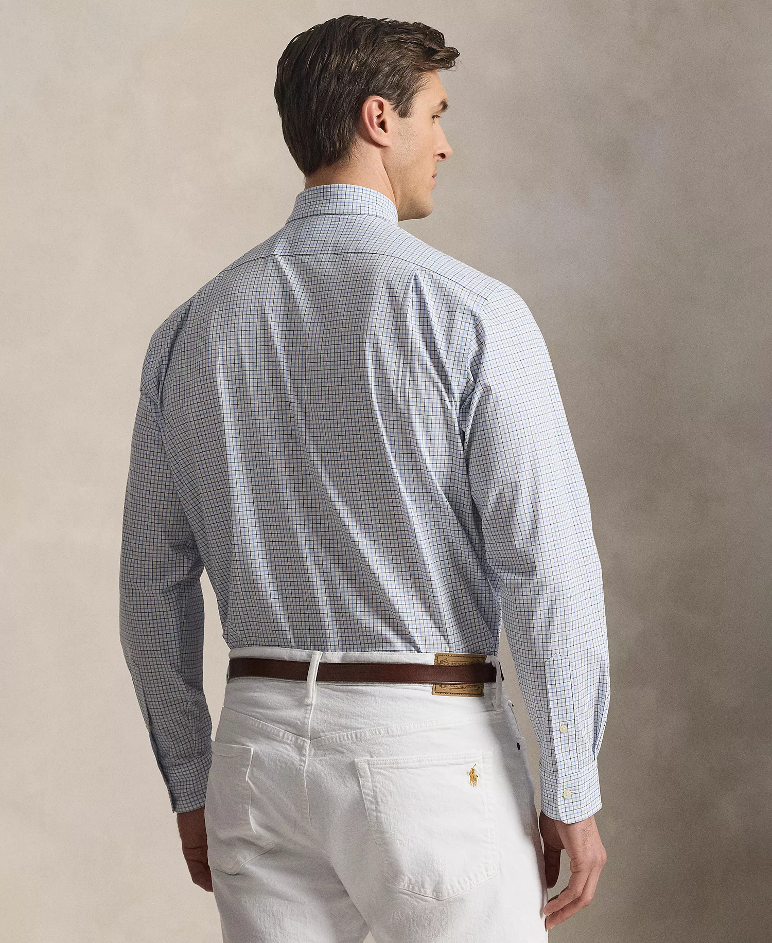 Men's Big & Tall Plaid Stretch Poplin Collared Shirt - Blue White Multi - 2LT