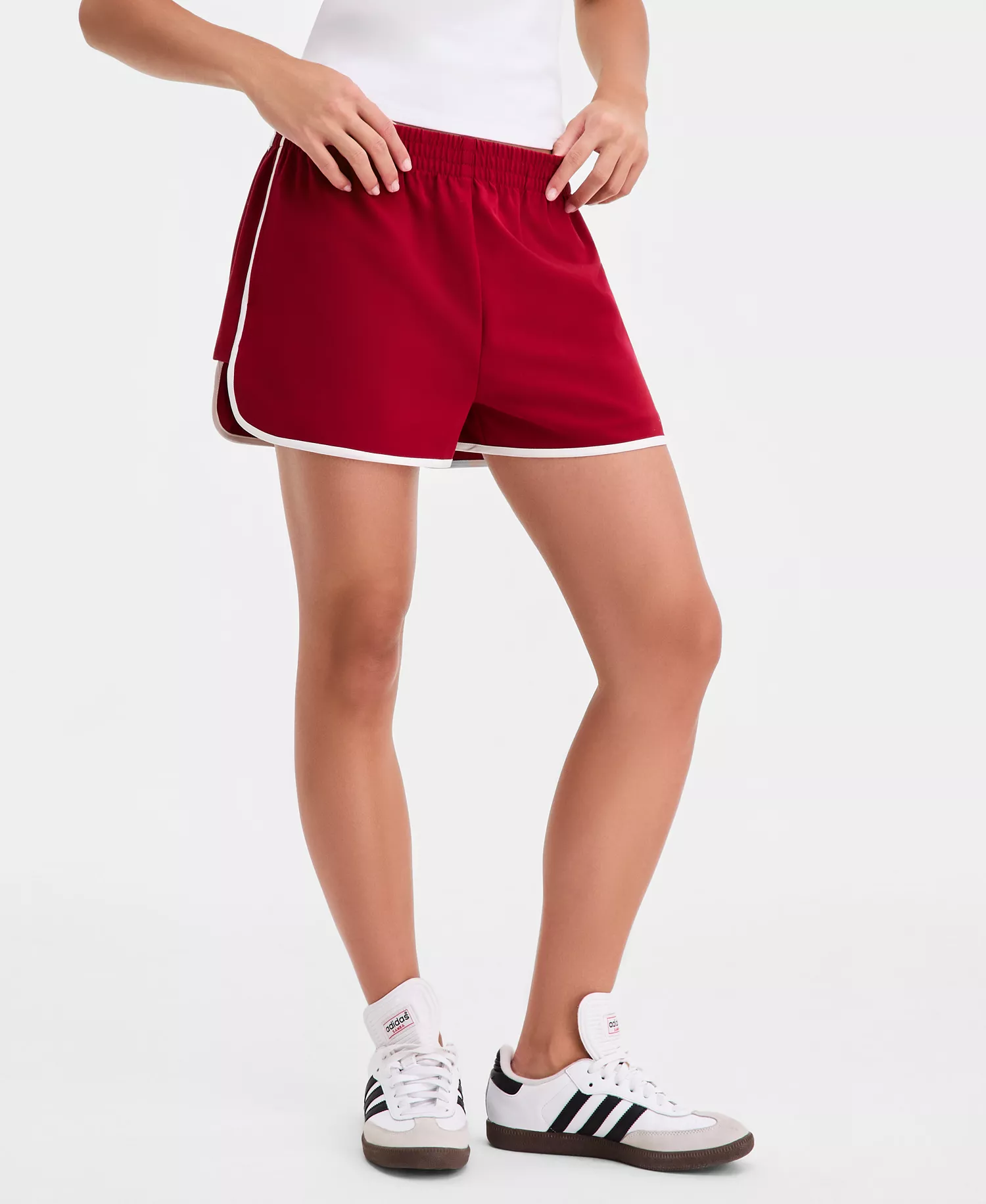 Women's High-Rise Side-Stripe Track Shorts, Macy's Exclusive - Carmine Red - L