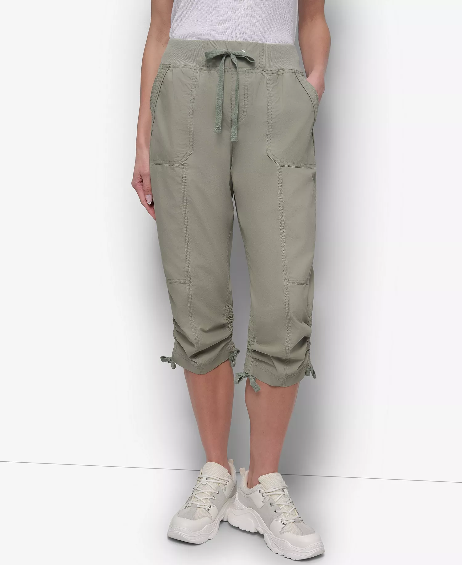 Women's Convertible Capri Cotton Poplin Cargo Pants - Bay Leaf - S
