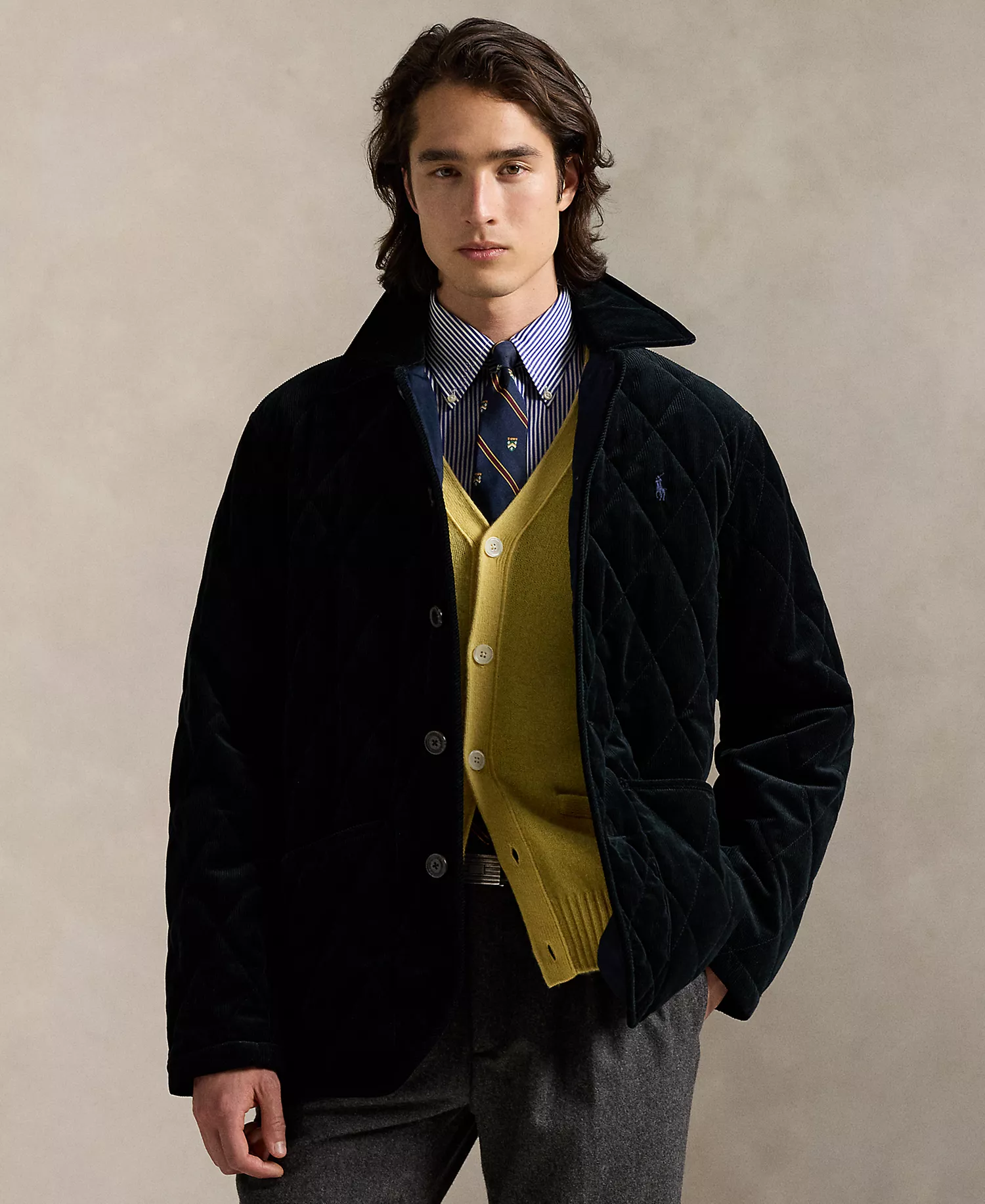 Men's Quilted Corduroy Car Coat - Aviator Navy - L