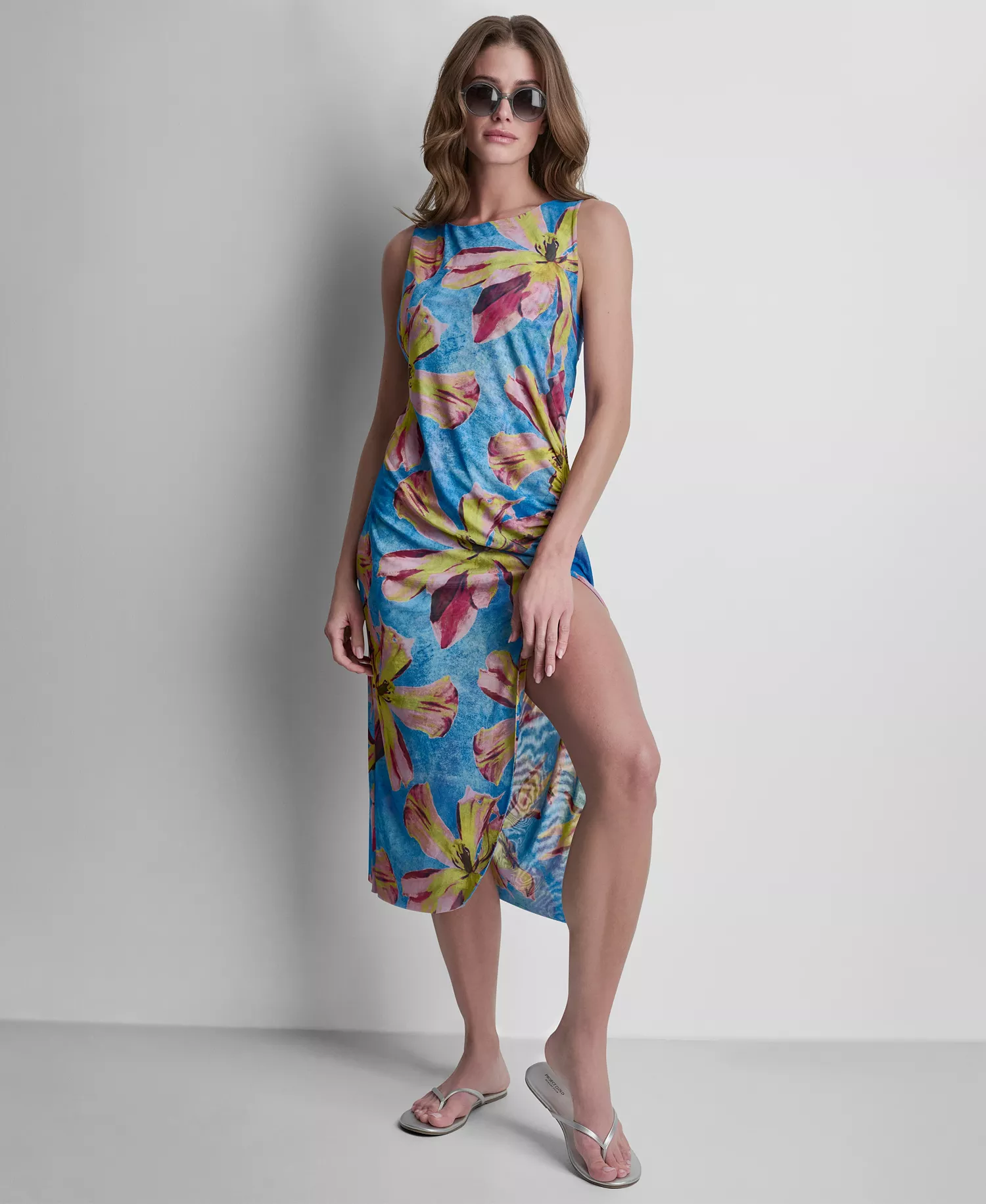 Women's Double Mesh Maxi Cover Up Sleeveless Dress - Black - L