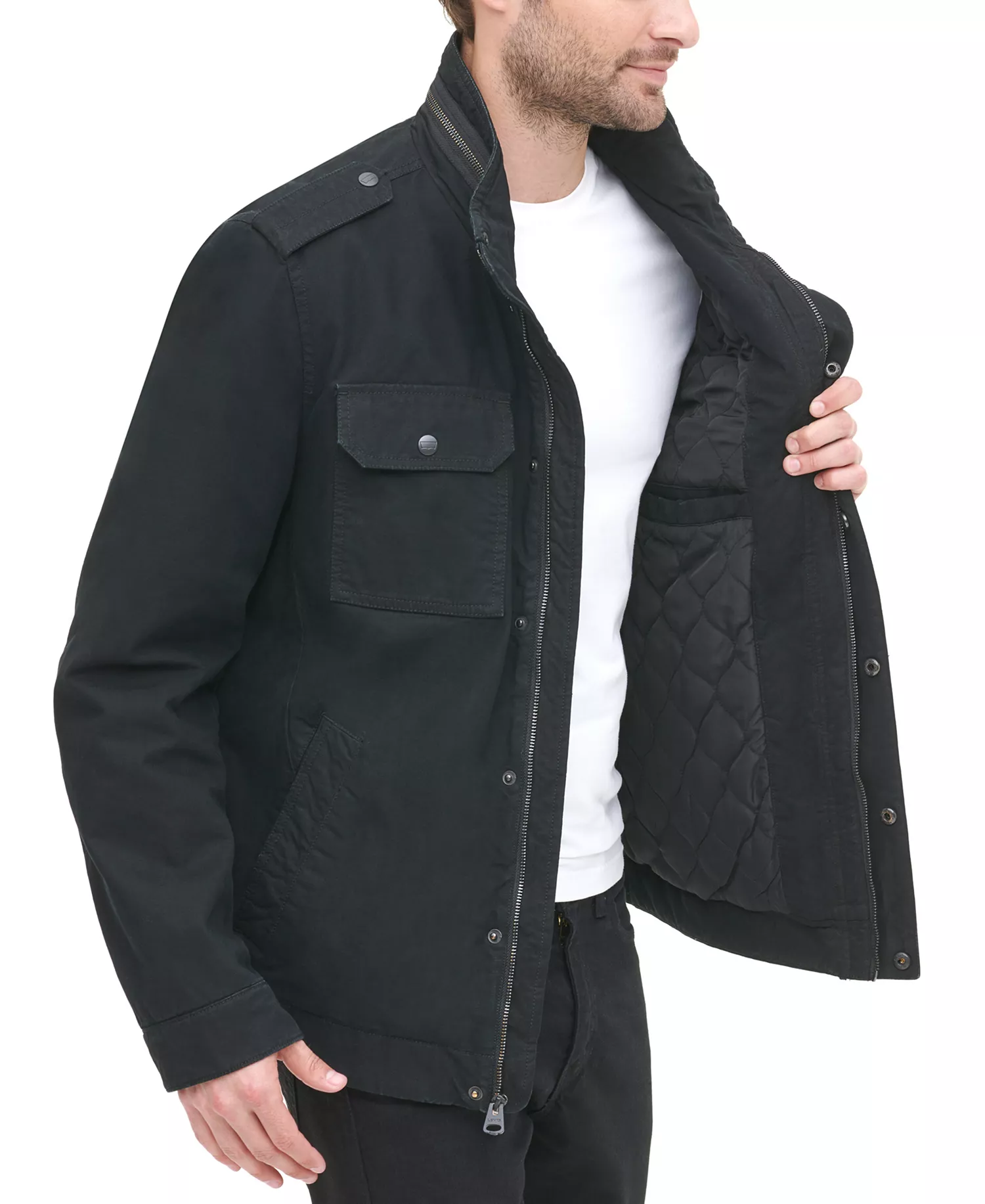 Men's Cotton Zip-Front Jacket   - Black - 2XL