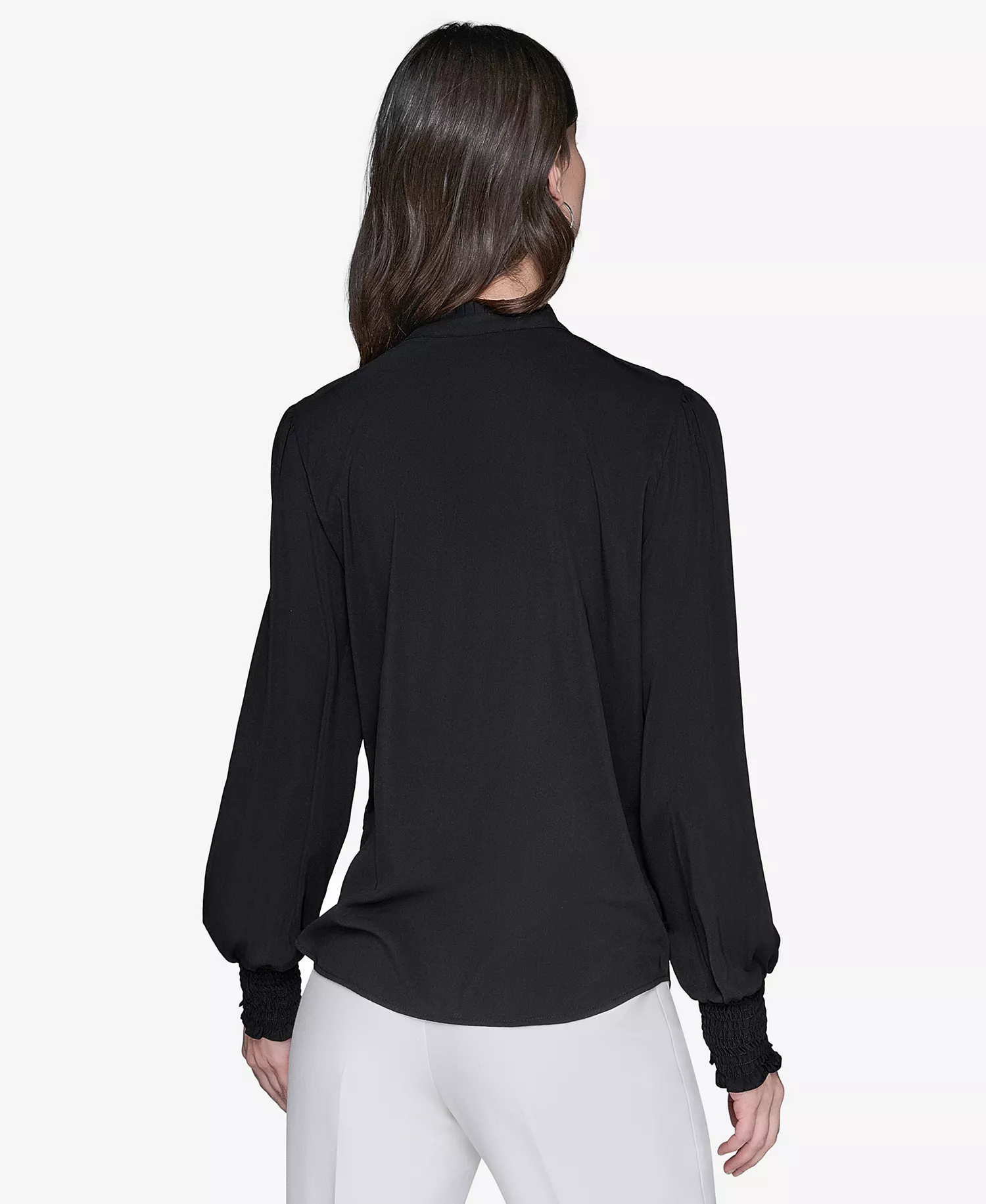Women's Blouson-Sleeve Button-Front Blouse - Black - L