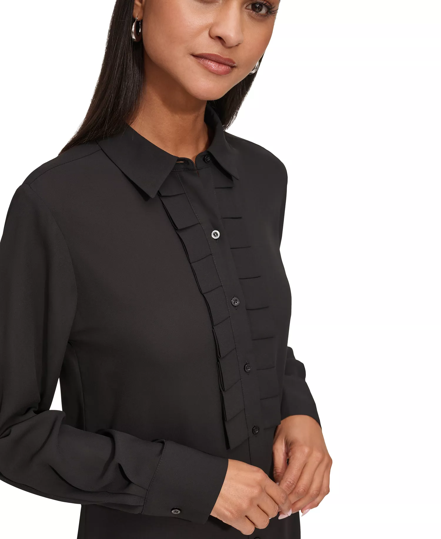 Women's Ruffled Blouse - Black - L