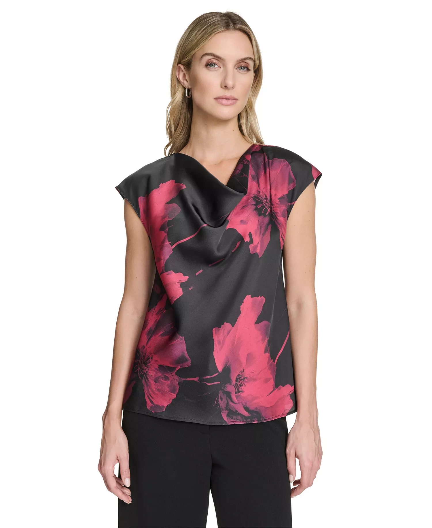 Women's Cowl Neck Blouse - Cranberry Multi - L