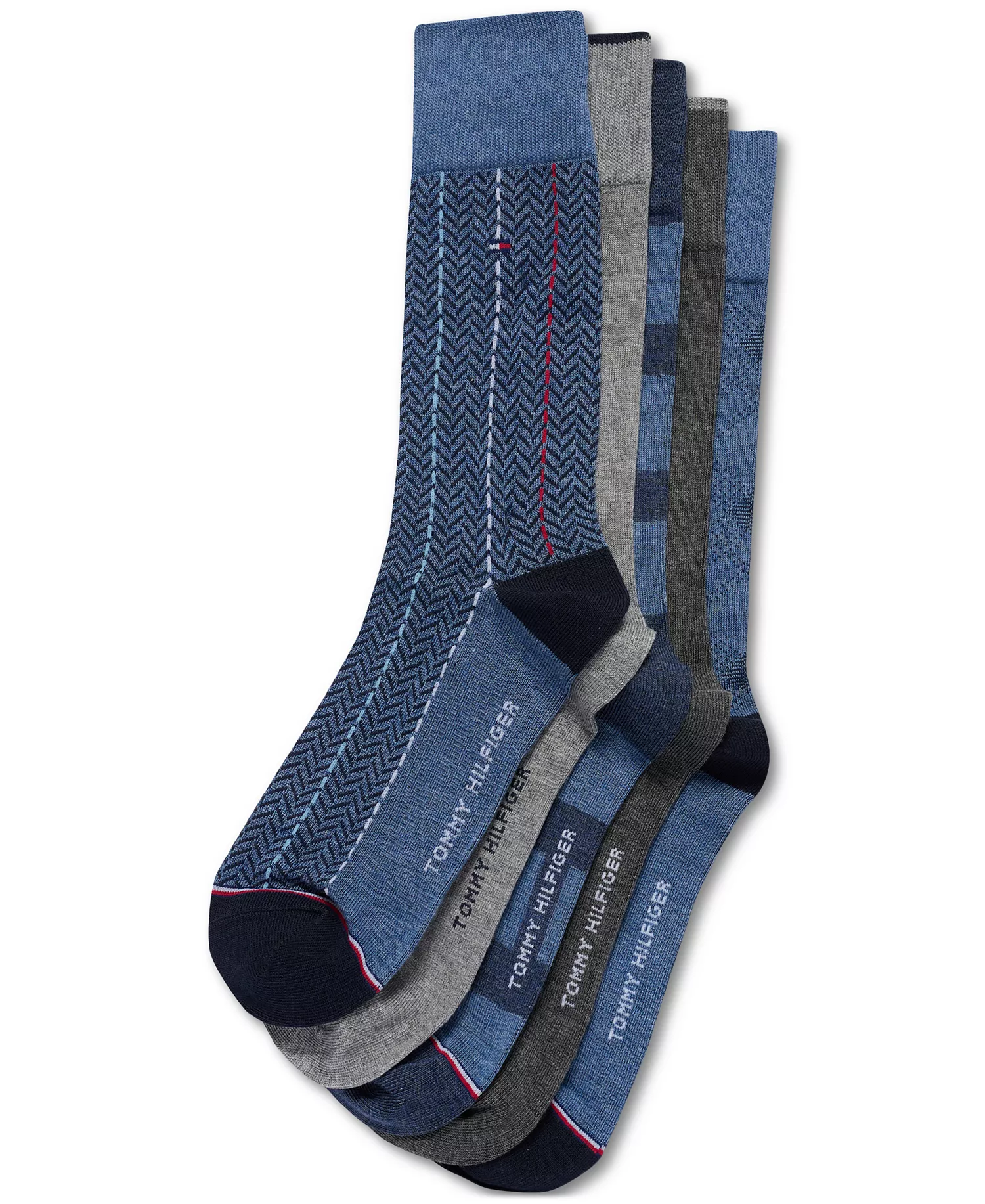 Men's Crew Dress Socks, Pack of 5 - Denim Heather Assorted - ONE SIZE