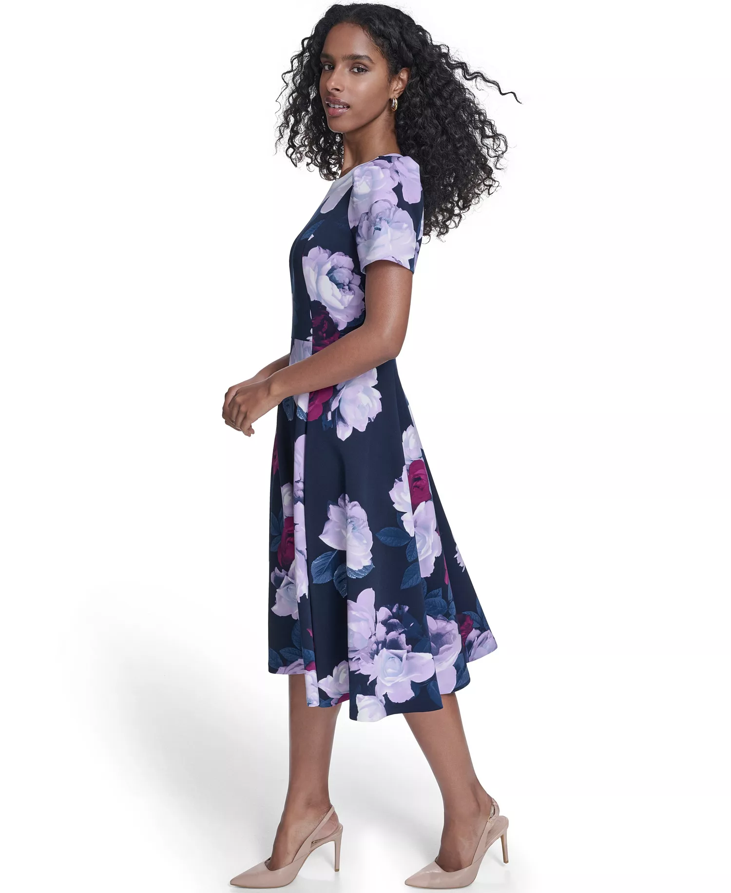 Women's Crewneck Midi Dress - Indigo/Regal Multi - 10