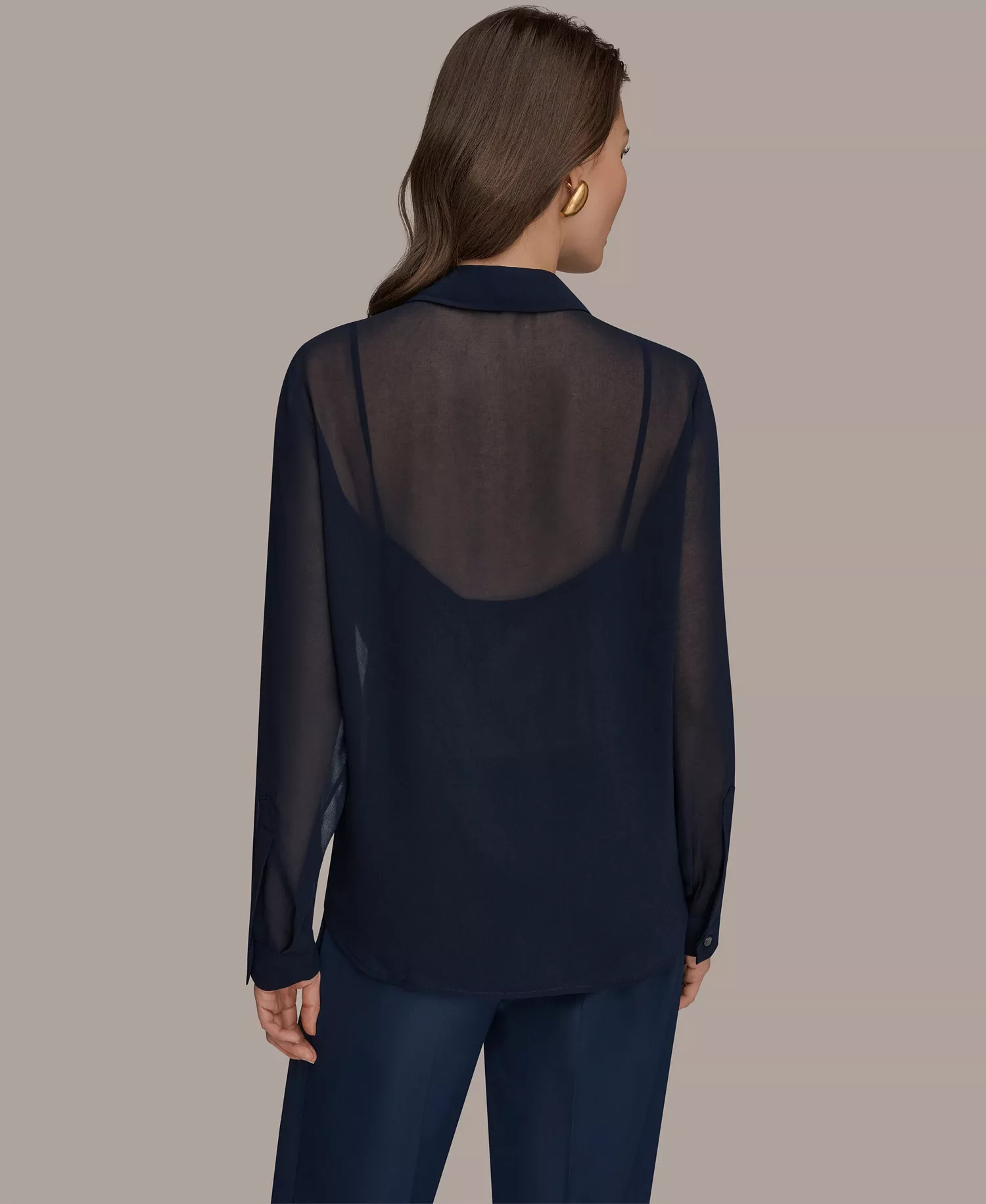 Women's Brush Stroke Button-Down Camisole Top, Regular & Petite - Nightfall/Gunmetal - L