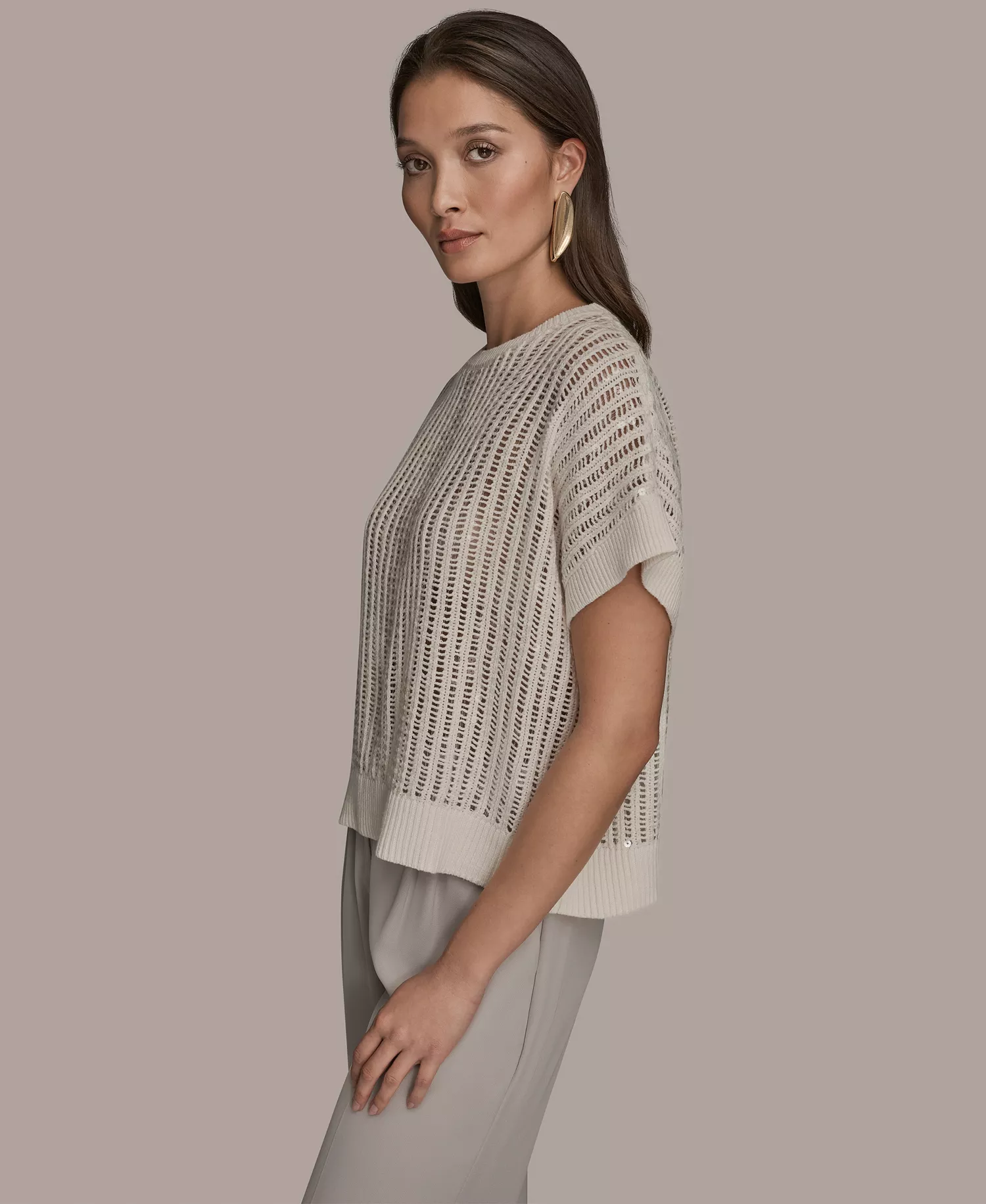 Women's Short-Sleeve Crewneck Sweater - Cream - L