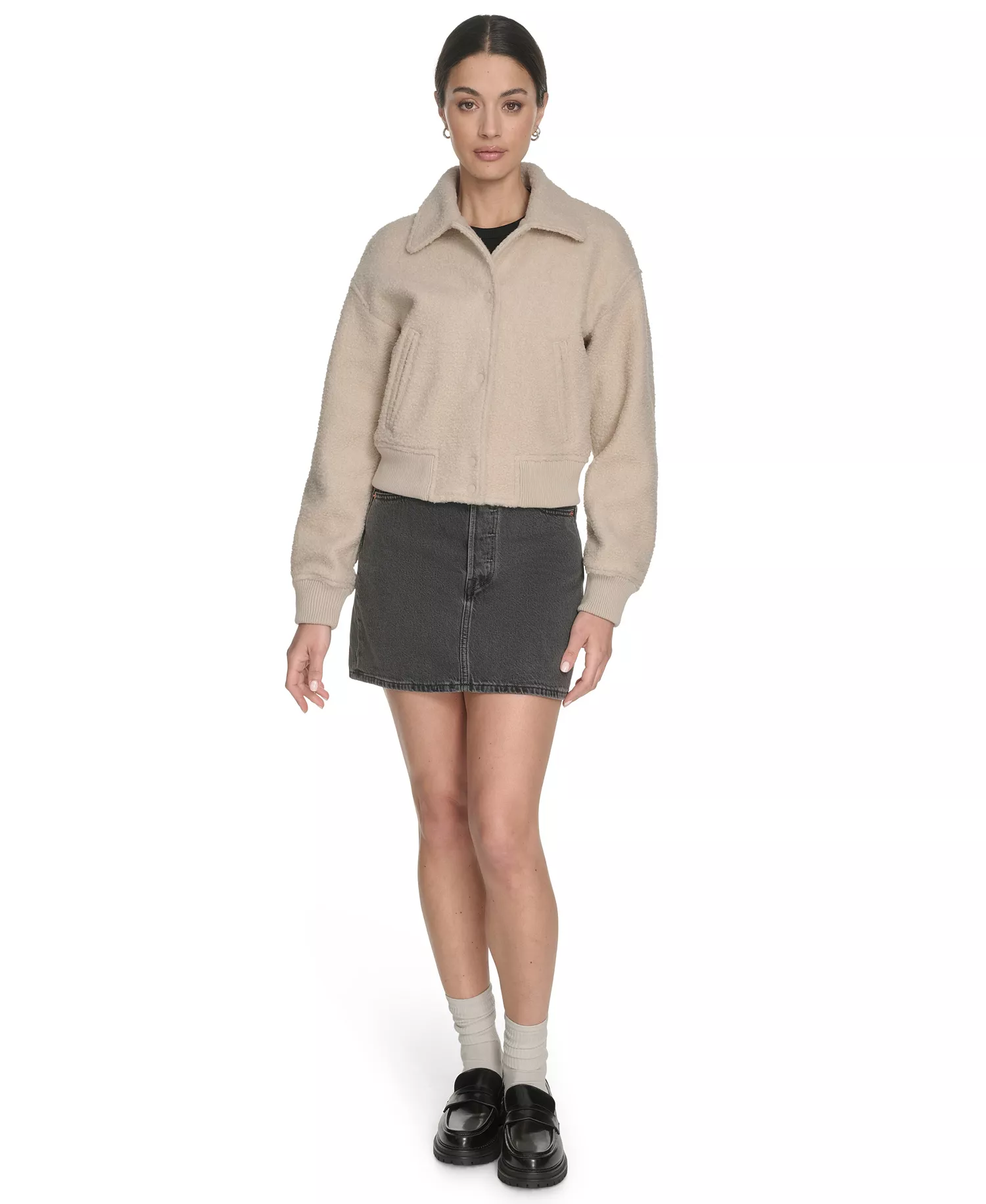 Women's Laydown Collar Bomber Jacket - Cream - L