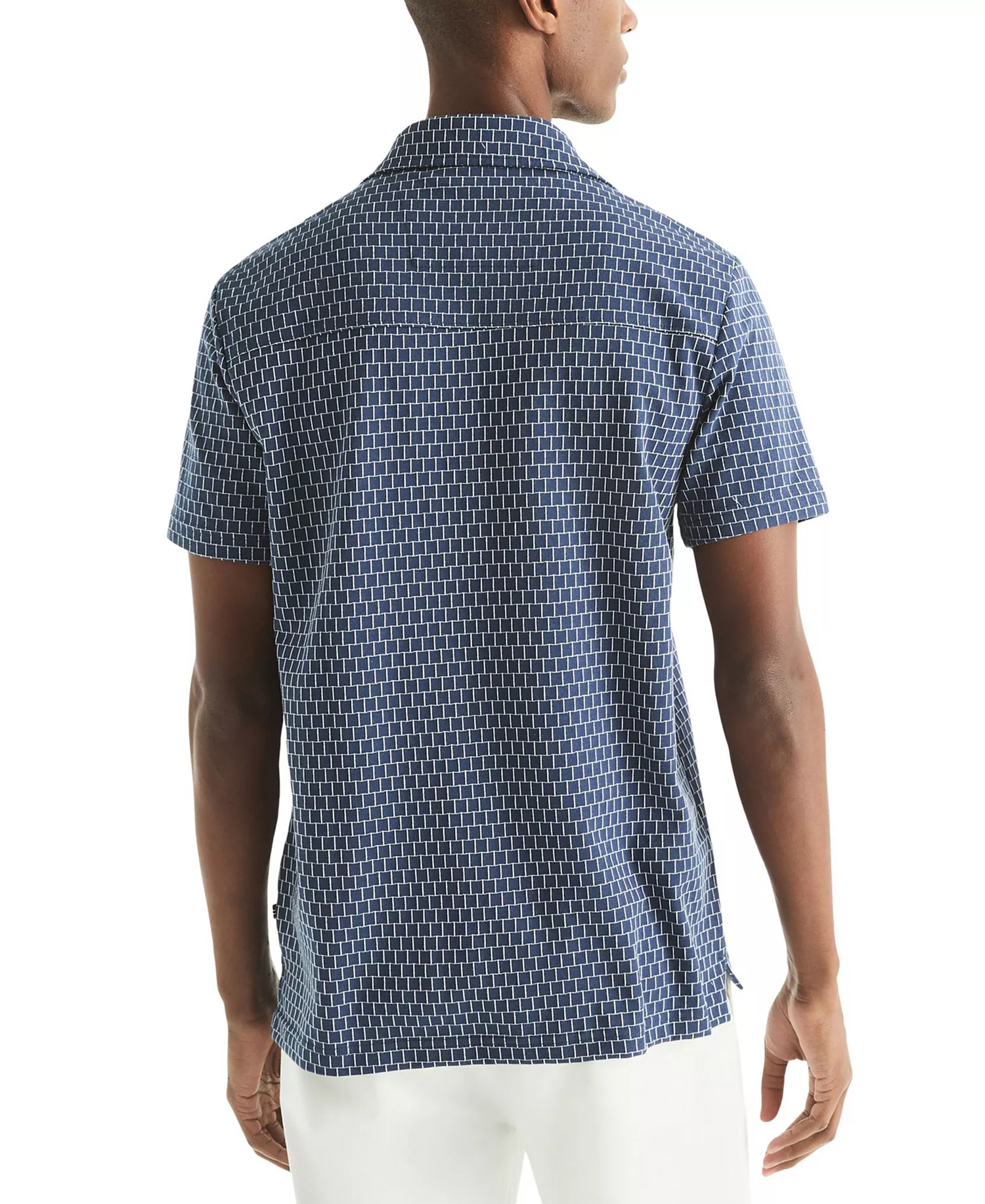 Men's Classic-Fit Brick Pattern Button-Front Short-Sleeve Shirt - Navy Seas - L