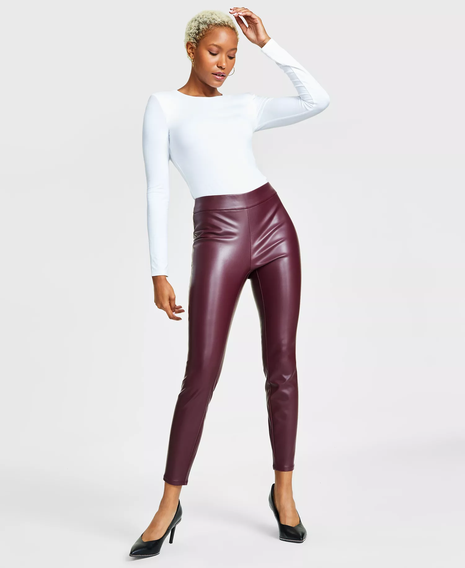 Women's Soft Faux-Leather Leggings, Created for Macy's - Marooned - L