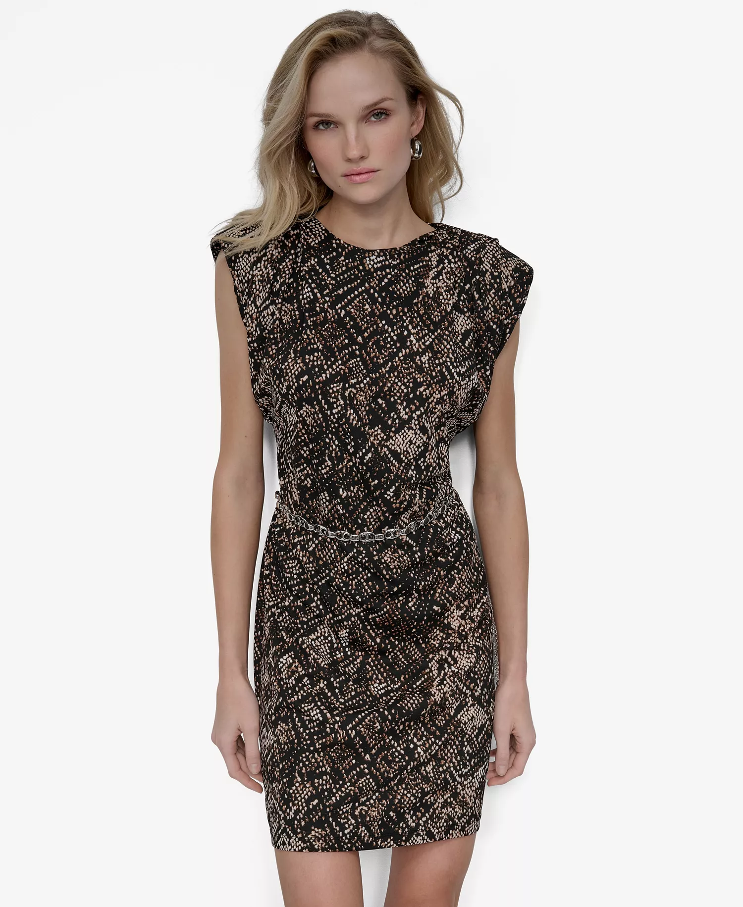 Women's Short Sleeve Crew Neck Sheath Dress - Black Multi - 14