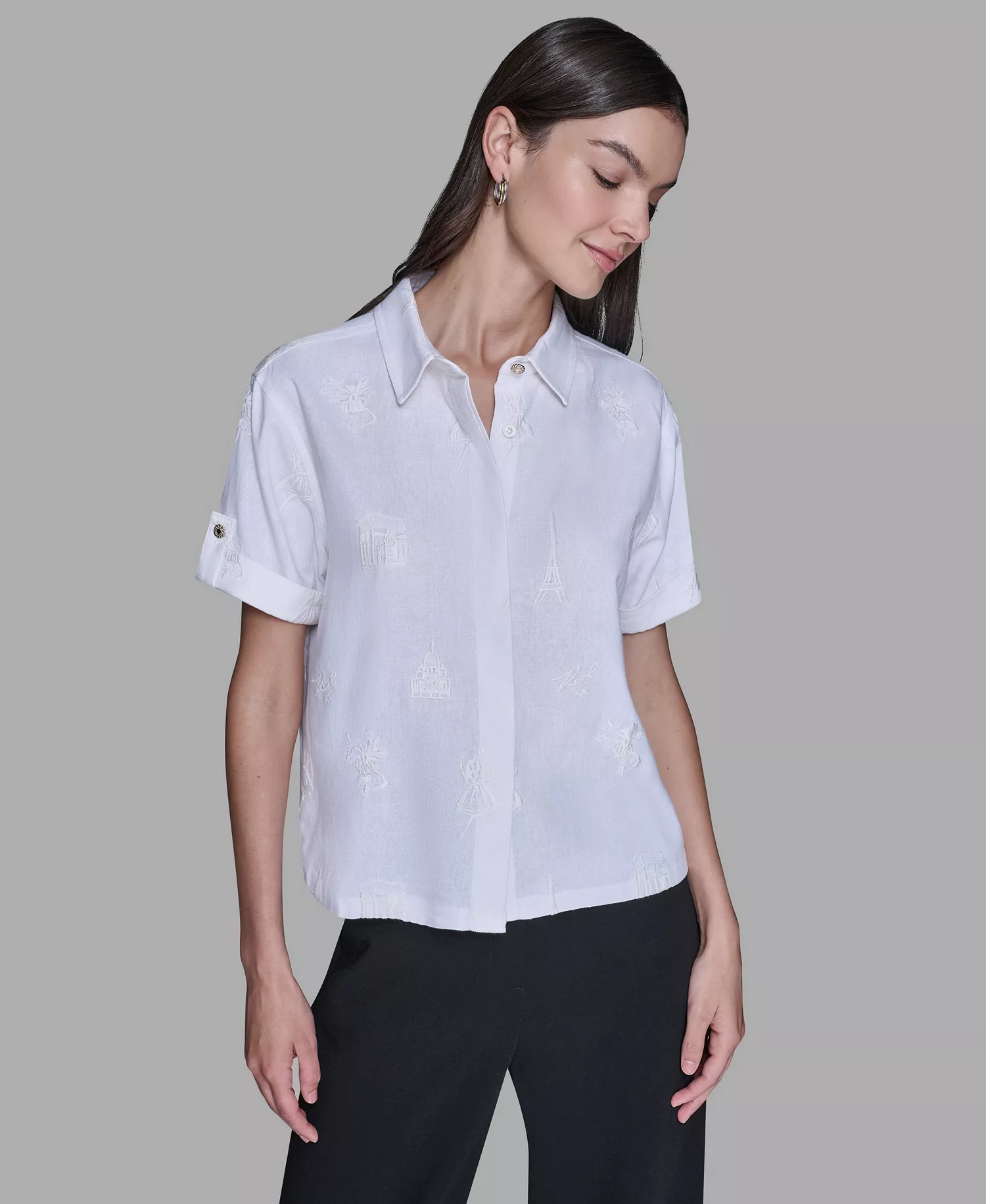 Women's Tonal Embroidered Top - Soft White - L