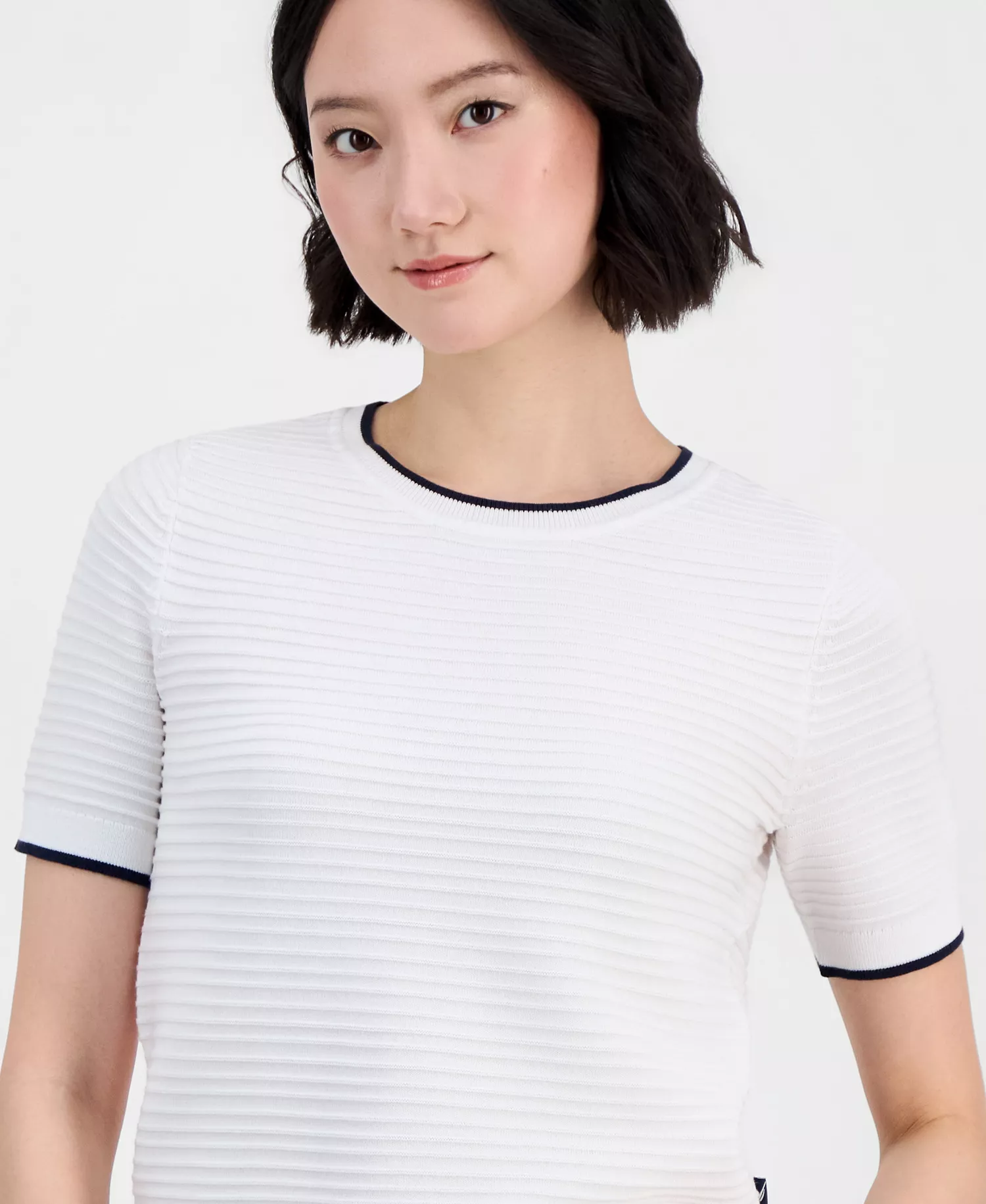 Jeans Women's Cotton Roll-Neck Raised-Stripe Sweater - Brght Wh/night Sky - L