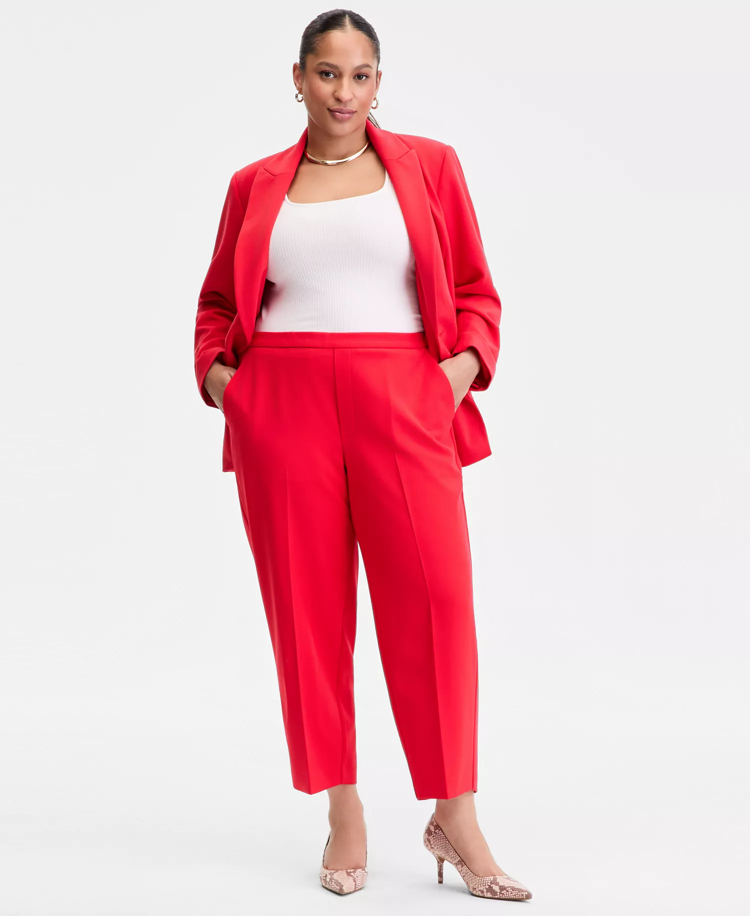 Plus Size High Rise Pull-On Cropped Pants, Macy's Exclusive  - Cherry Flame - 0X