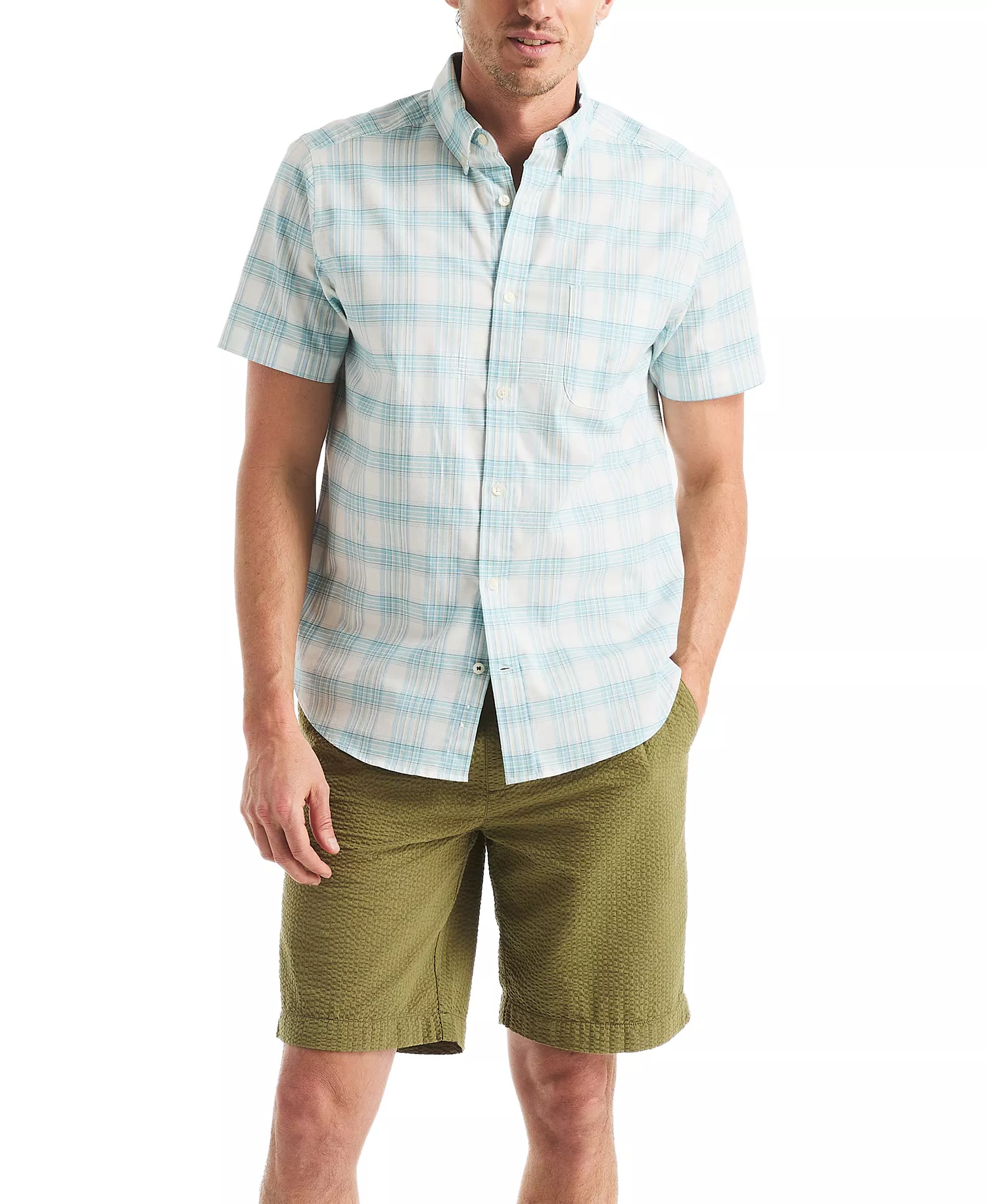 Men's Classic-Fit Plaid Button-Down Oxford Shirt  - Sail White - 2XL