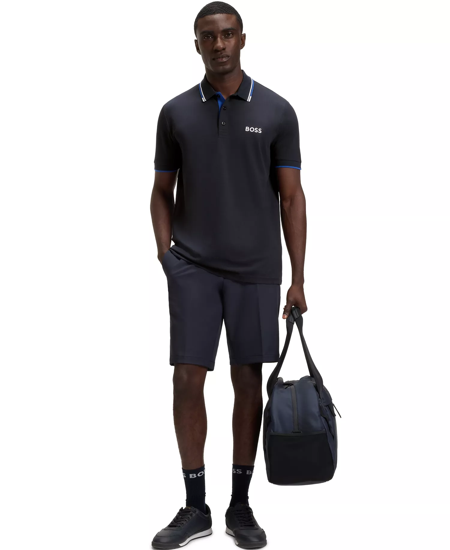 Men's Cotton-Blend Polo Shirt - Dark Blue - L