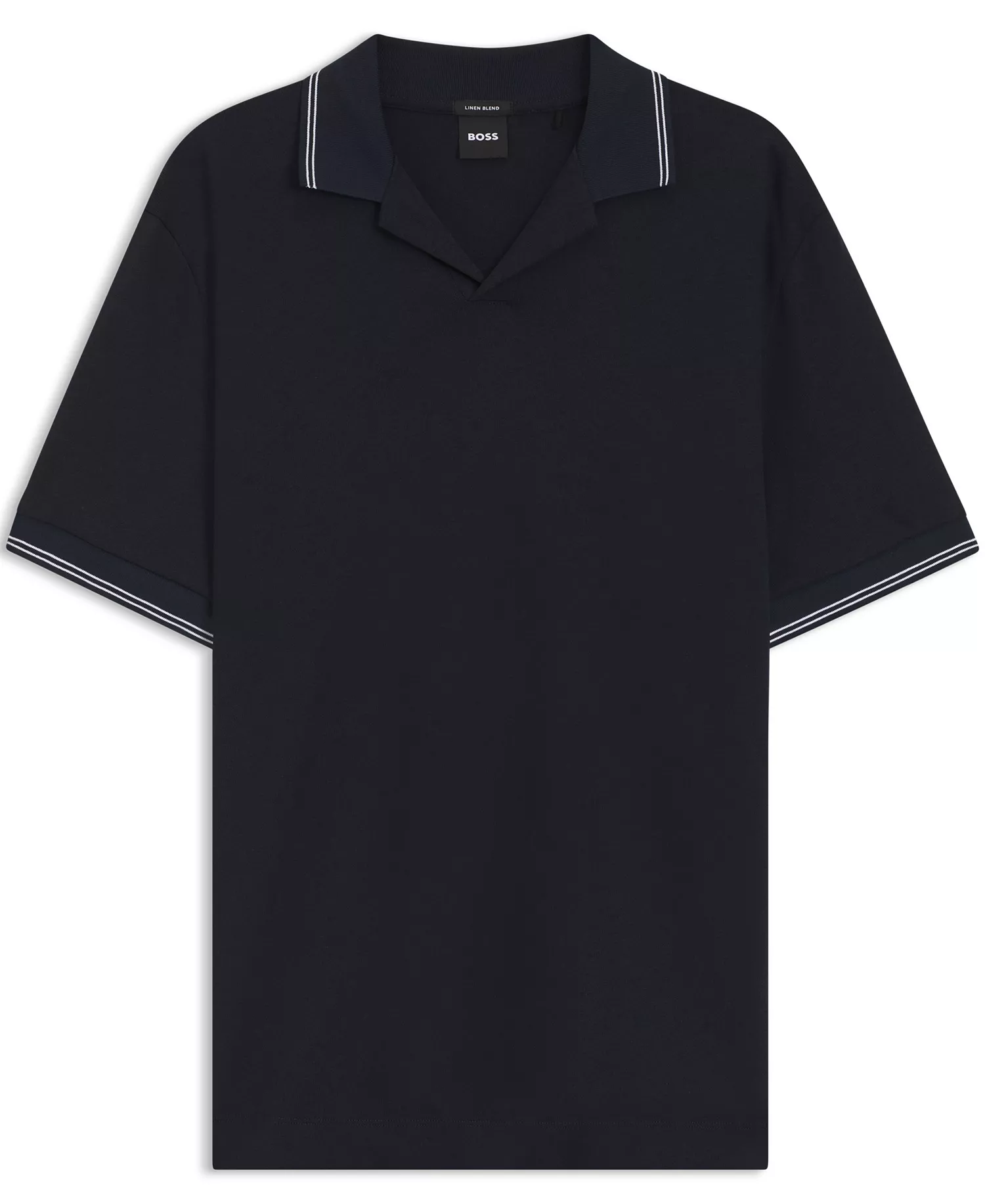 Men's Cotton-Linen Johnny Collar Polo Shirt - Dark Blue - L