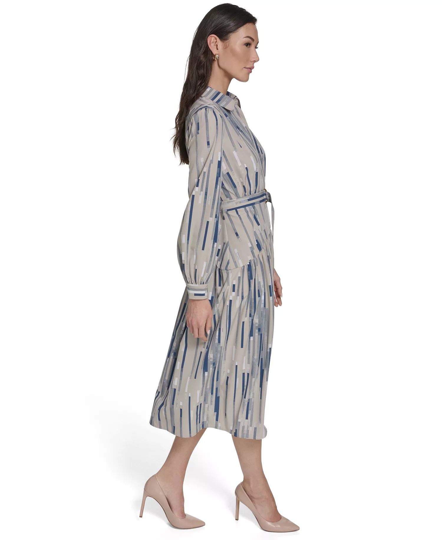 Women's Balloon-Sleeve Printed Dress - Khaki Multi - 10
