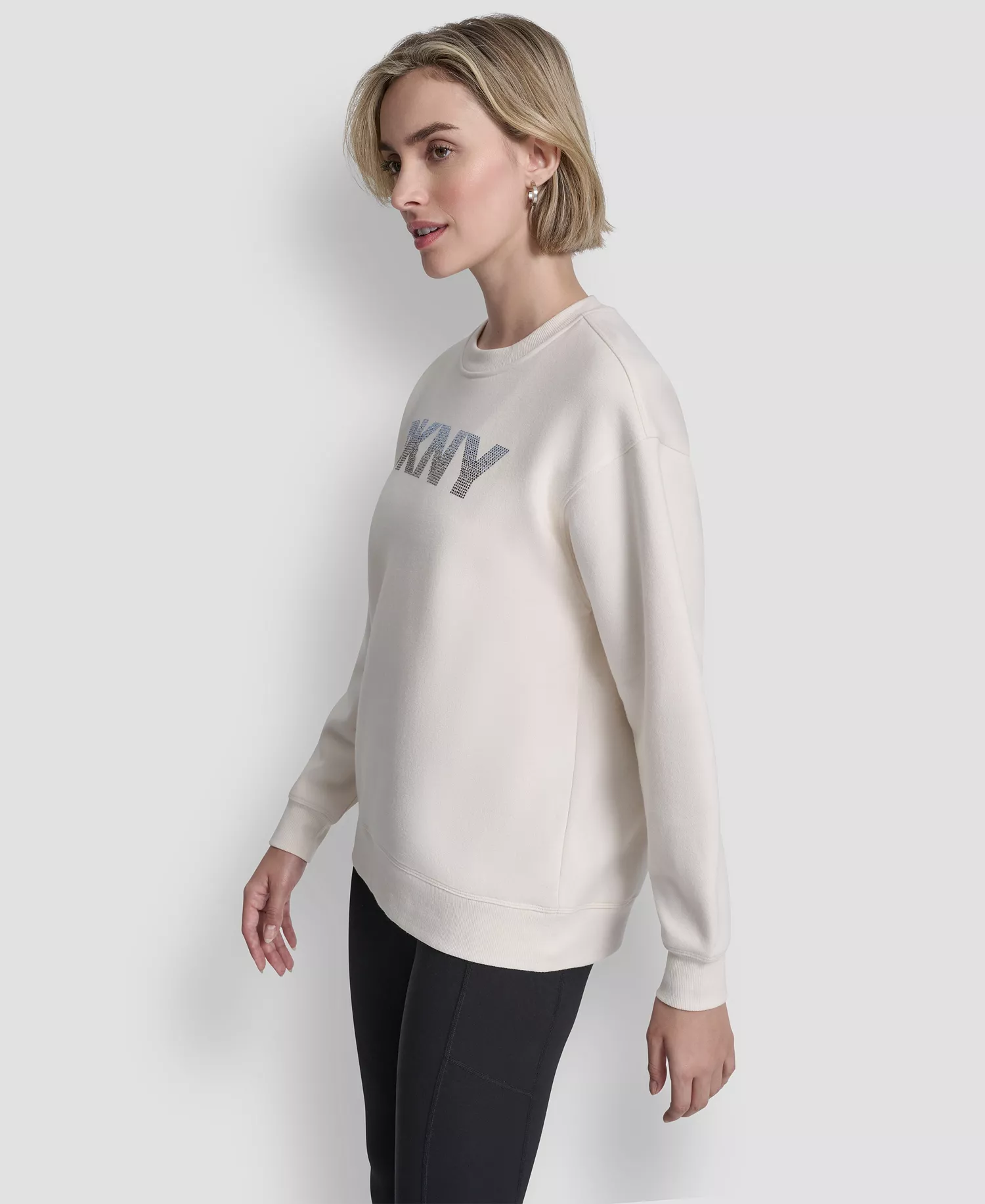 Women's Nolita Rhinestone Logo Crew Neck Sweatshirt - Eggnog/Blue Ombre - L