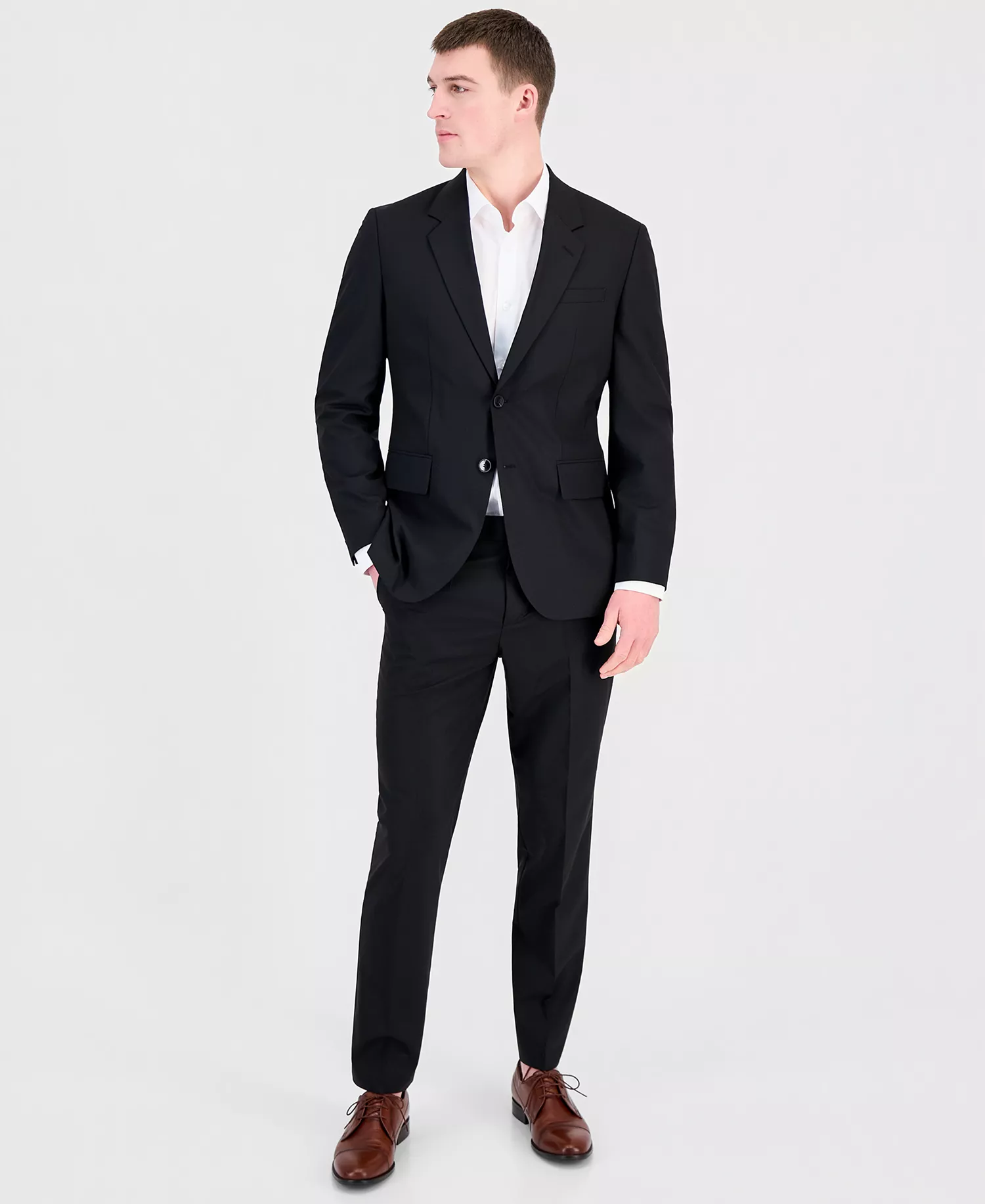 Men's Modern-Fit Wool Blend Nested Suit - Black - 36R