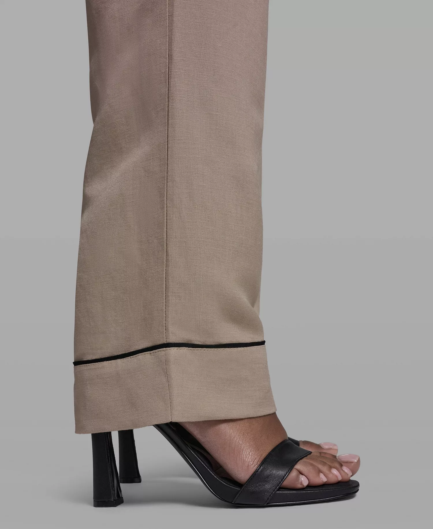 Women's Mid-Rise Contrast Trim Drawstring Pull-On Linen-Blend Pants - French Beige - L